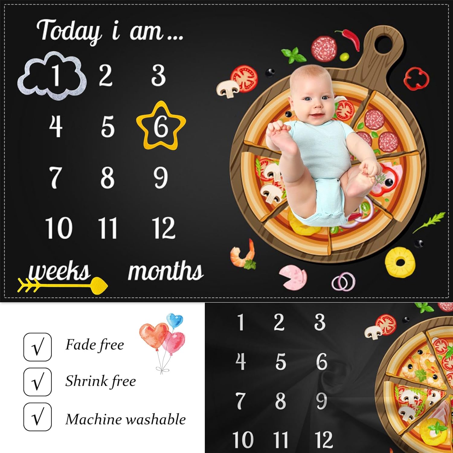 CSFOTO Funny Baby Milestone Blanket with Pizza Design