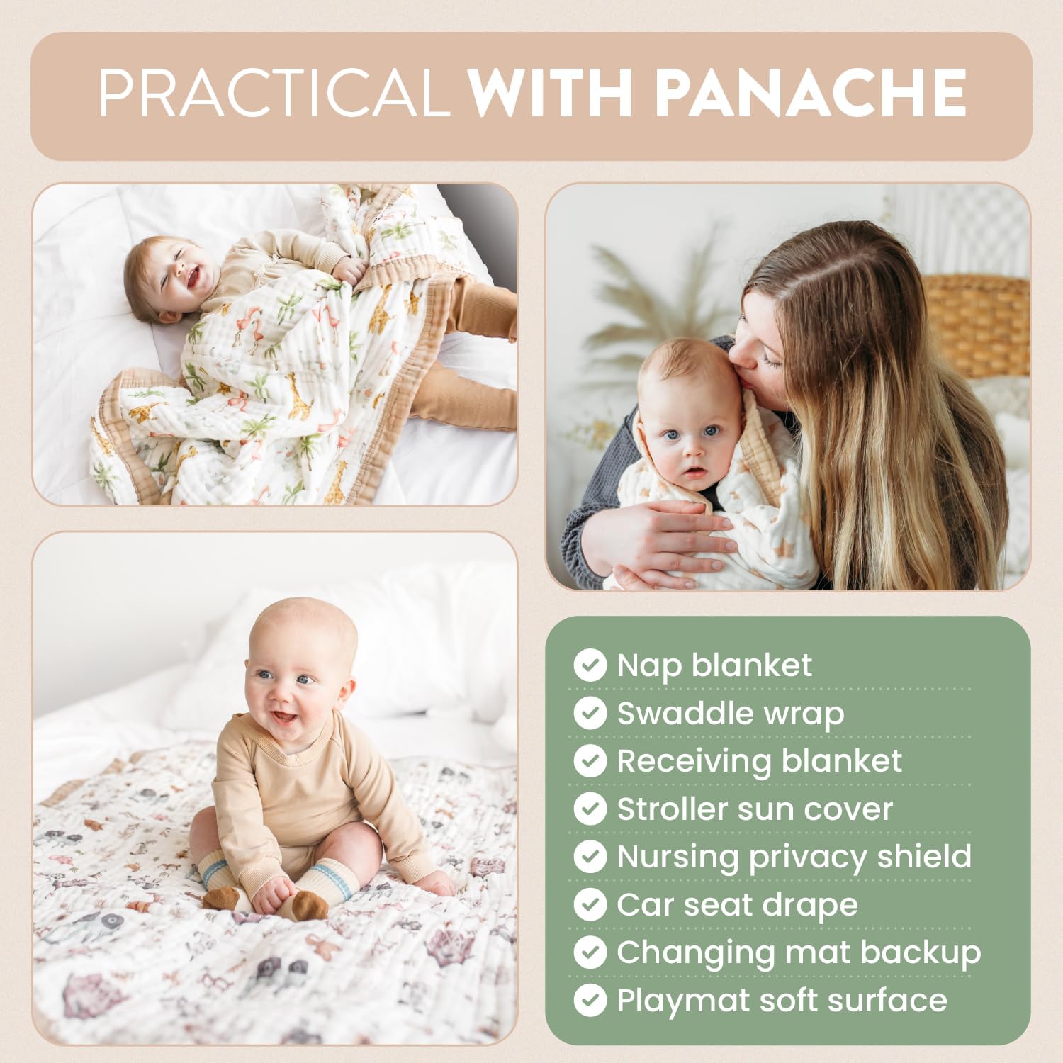 Natchiketa Organic Cotton Muslin Baby Blanket - Gender Neutral Forest Friends