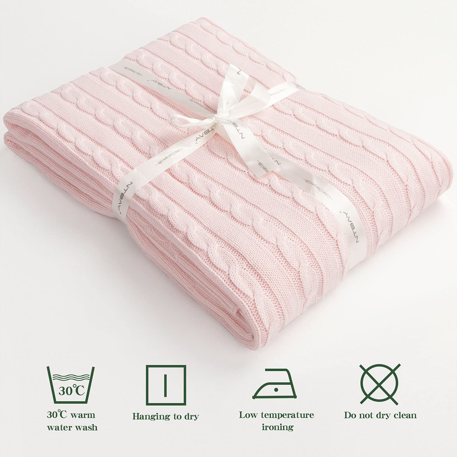 NTBAY 100 Pure Cotton Cable Knit Toddler Blanket Baby Pink 30x40 Inches
