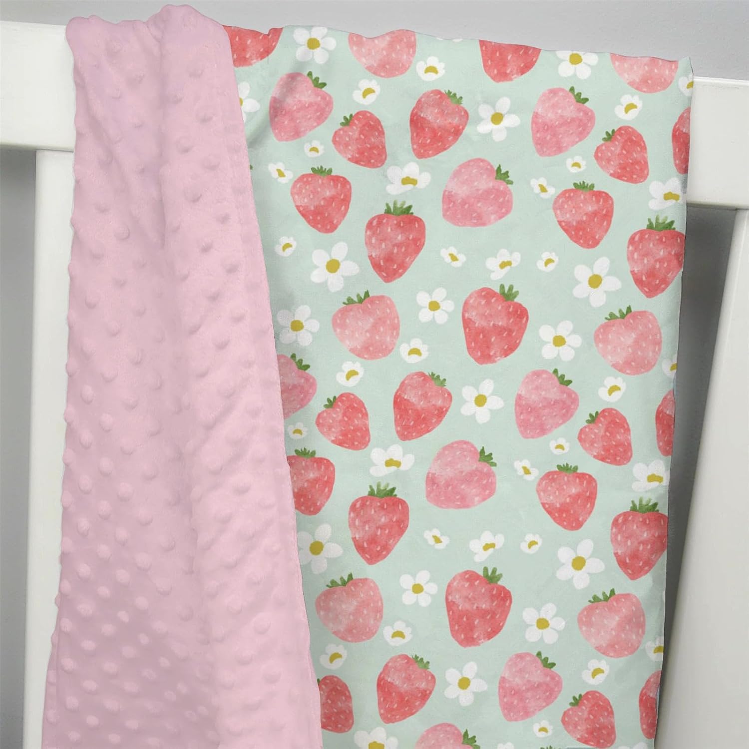 Soft Mink Baby Blanket Strawberry Floral Double Layer Dotted Backing 30x40