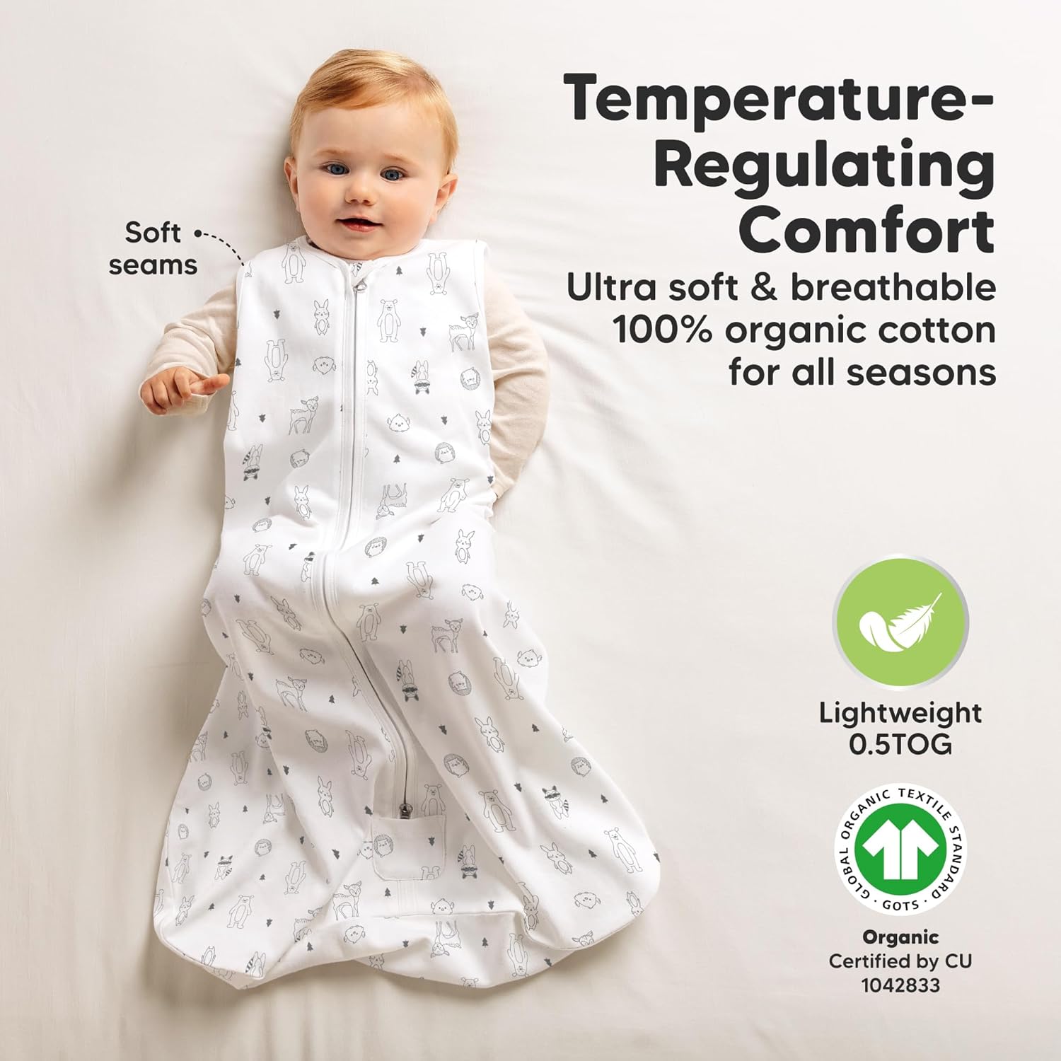 KeaBabies 2-Pack Zipper Sleep Sacks - 05TOG Organic Cotton Woodland Design