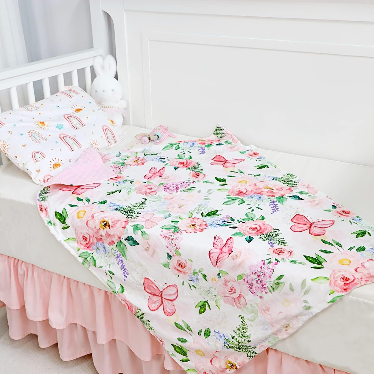 CARUILI Baby Blanket 30x40 Inches Minky Double Layer Pink Floral