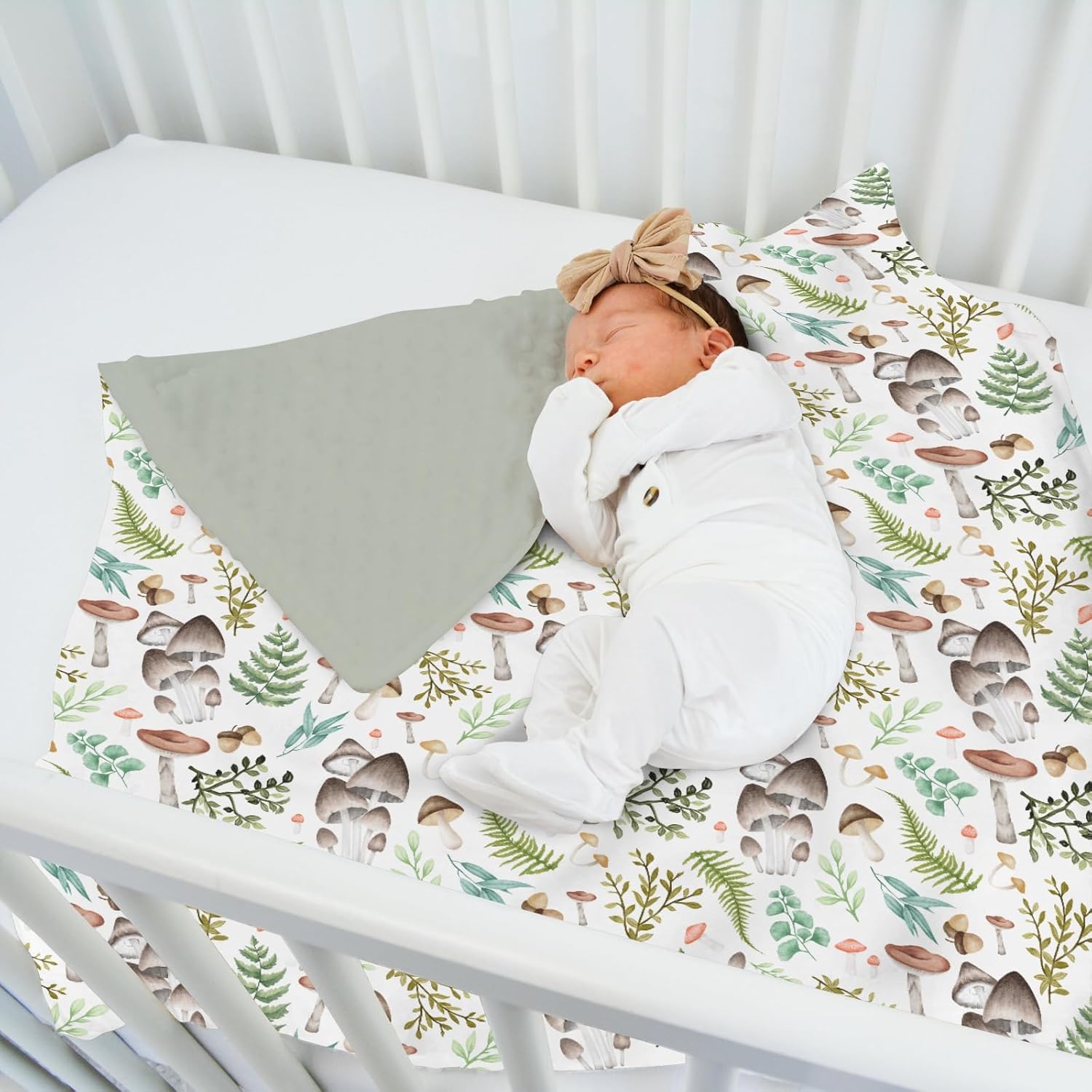 Mushroom Forest Baby Blanket with Dotted Backing 1