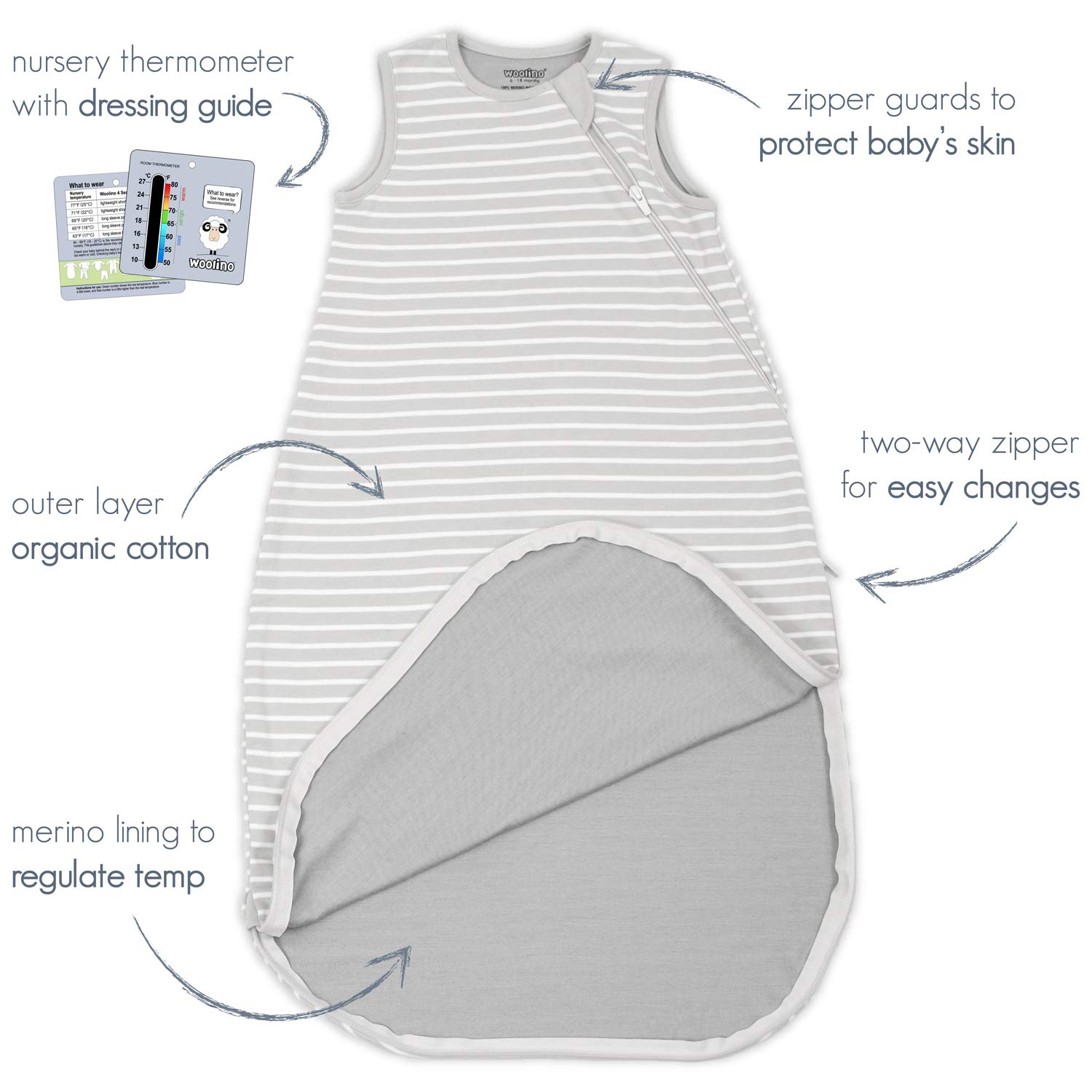 Woolino Merino Wool Organic Cotton Baby Sleep Sack - 4 Season Stars Design