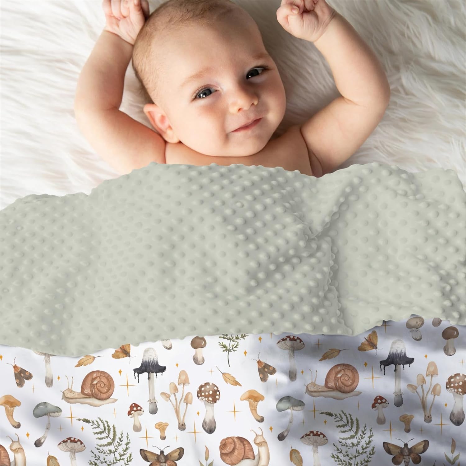 Mink Baby Blanket with Dotted Backing for Baby Shower