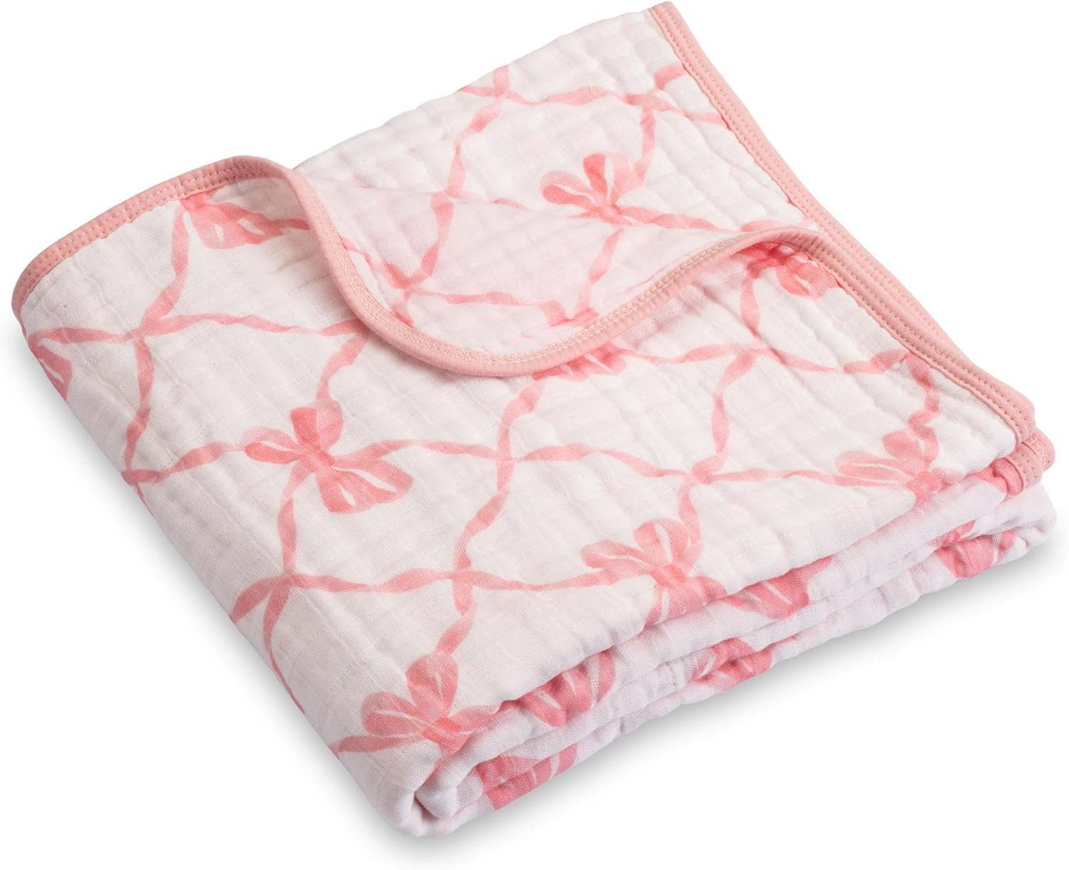 LollyBanks Pink Bow Muslin Blanket 47x47 6 Layers