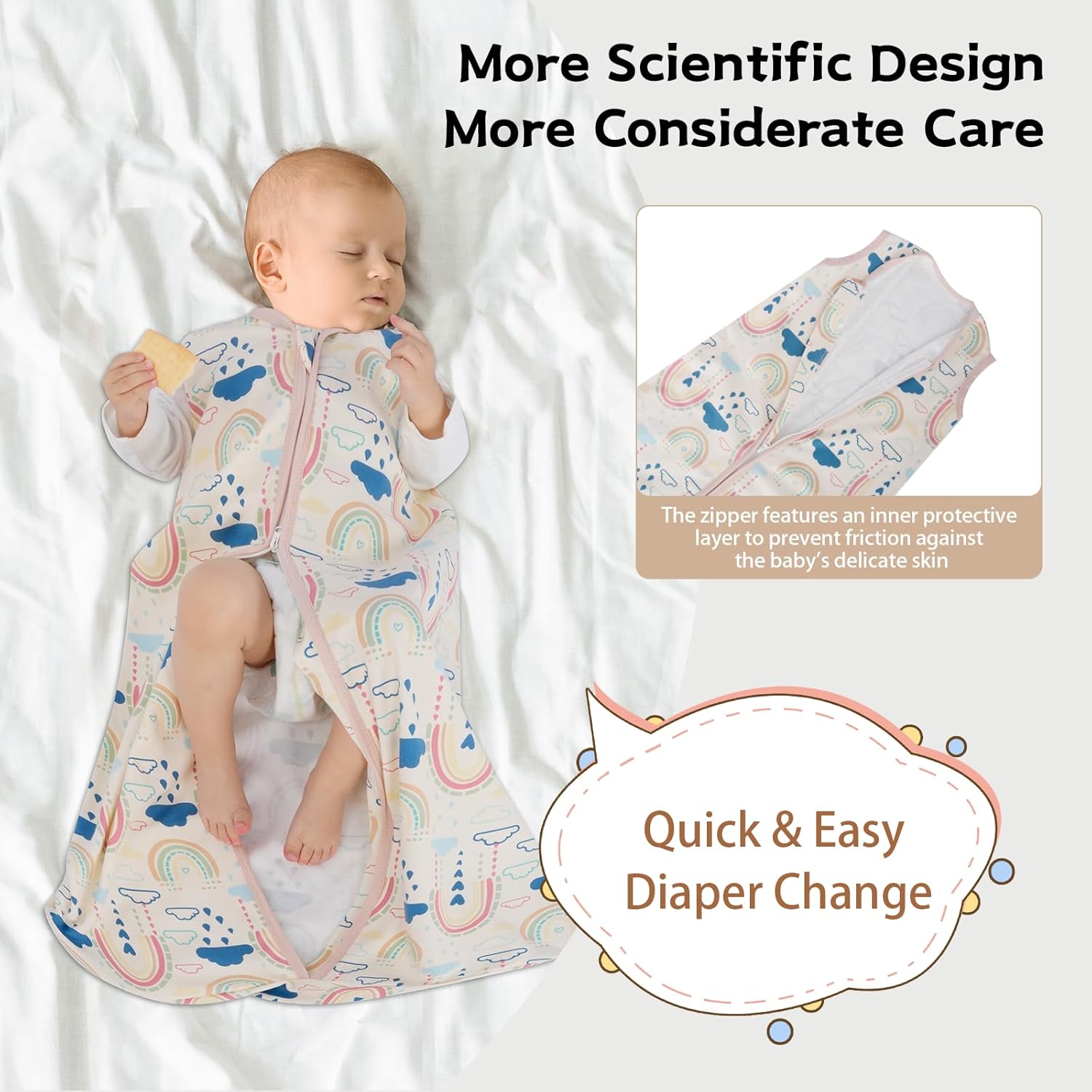Wrrernsin 0-6 Months Sleep Sack 3 Pack 2-Way Zipper Cotton