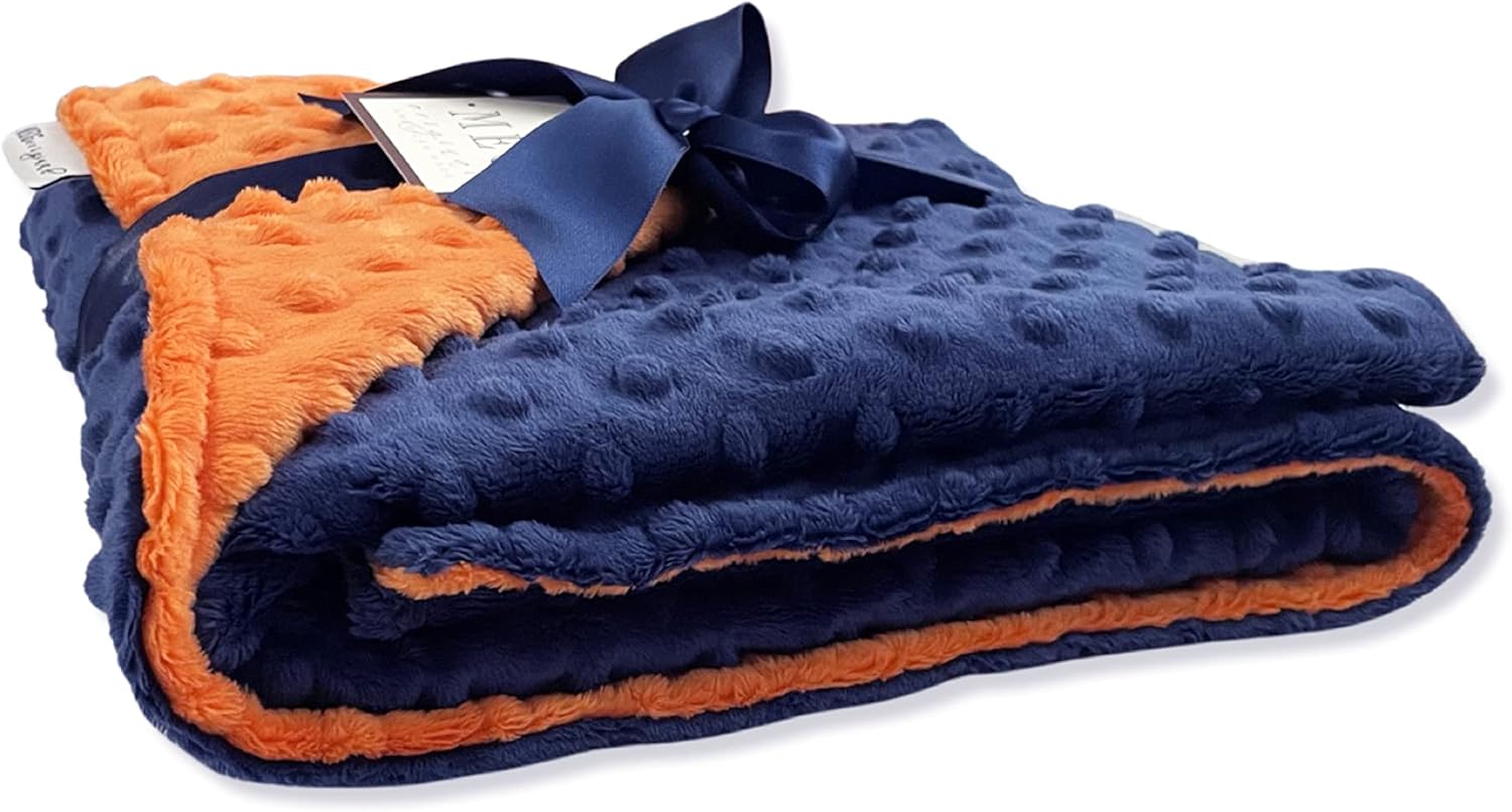 MEG ORIGINAL Minky Dot Baby Blanket Navy Blue Orange