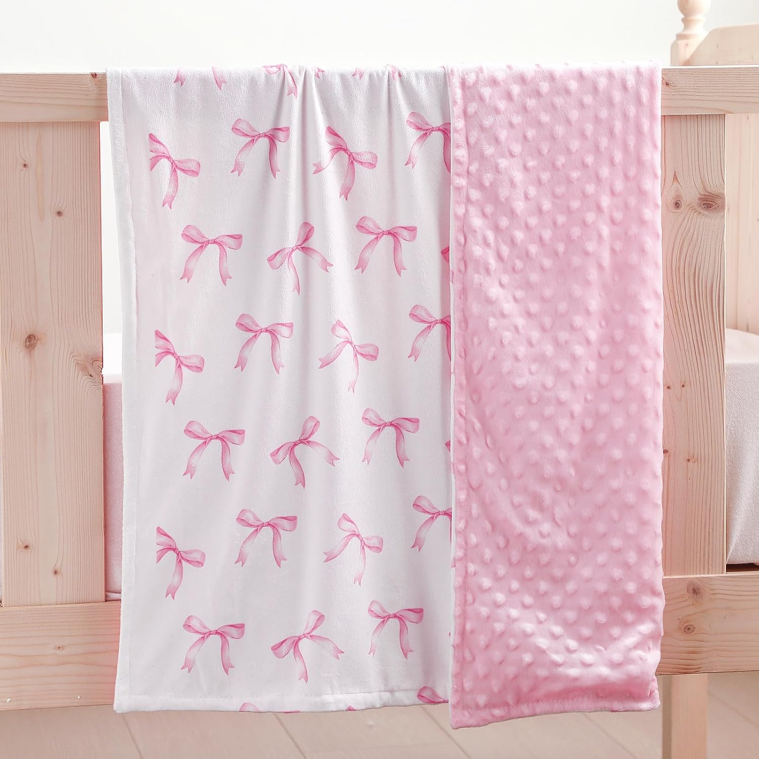 Pink Bow Baby Blanket for Girls 40x30 Inch Swaddle Blanket
