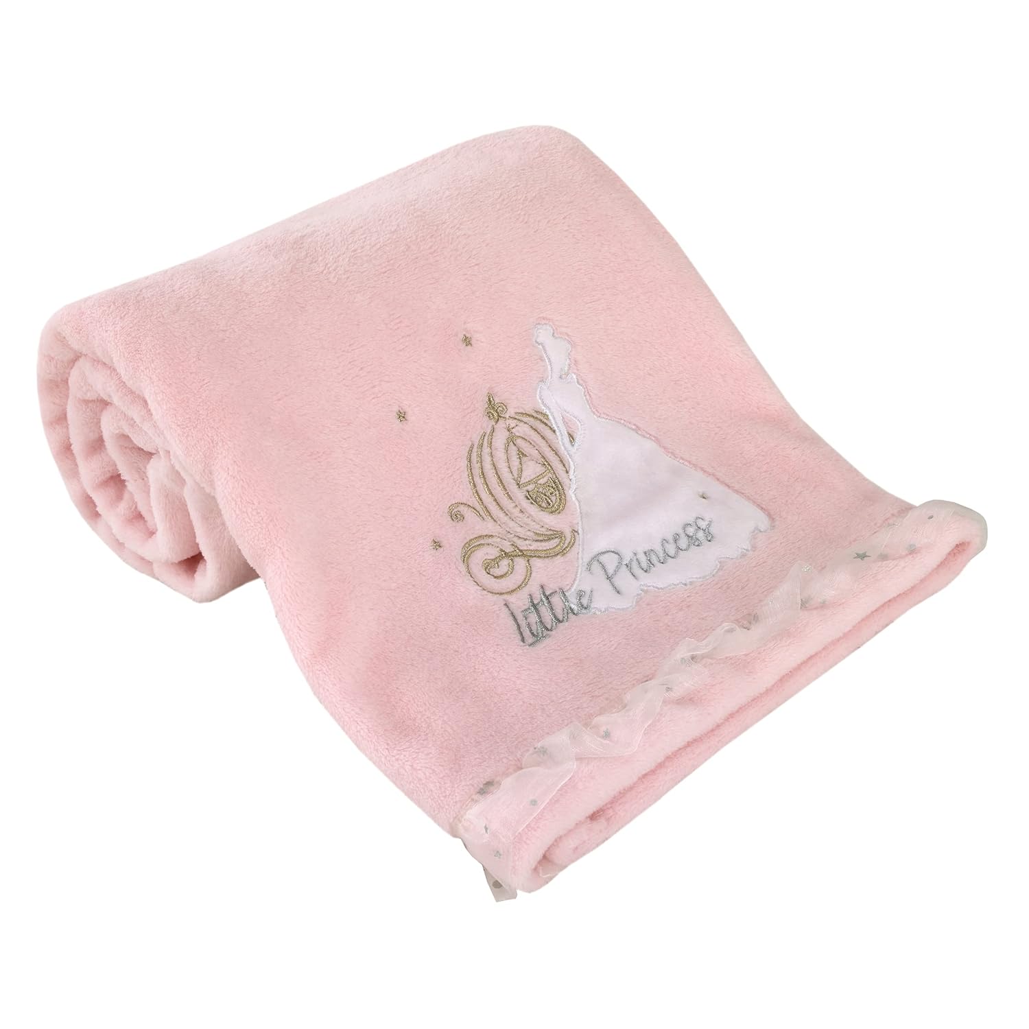 NoJo Disney Princess Enchanting Dreams Pink Blanket with Silver Trim