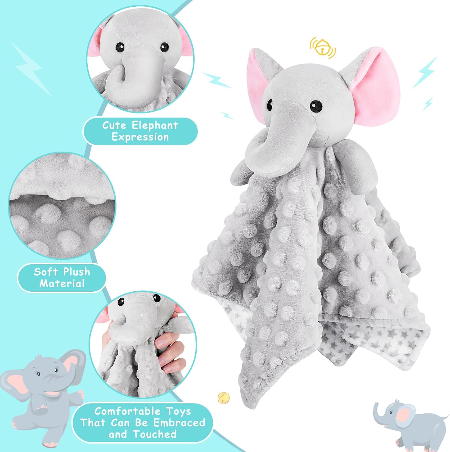 Soft Baby Lovey Elephant Security Blanket for Newborns - Gray 124in