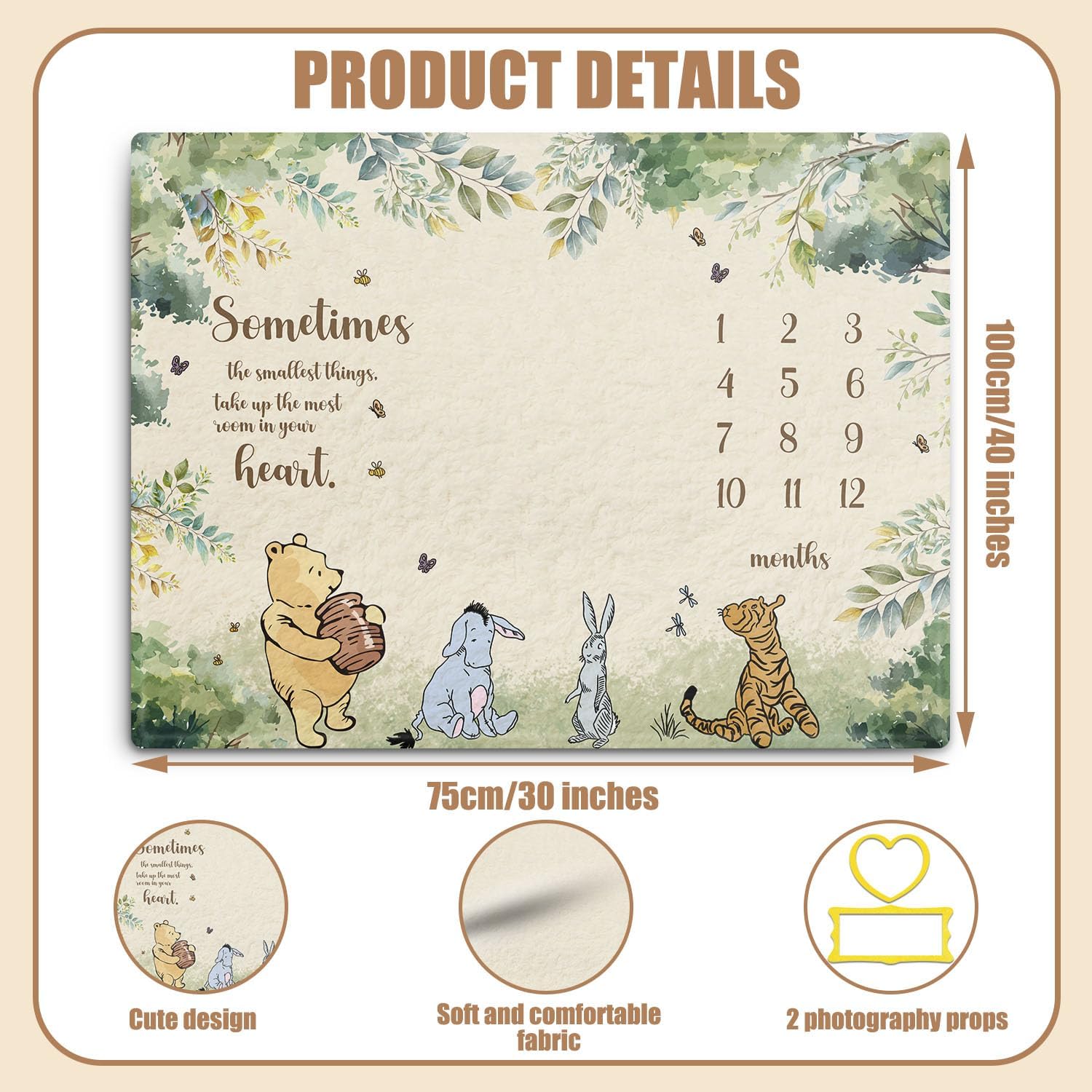 Winnie The Pooh Baby Milestone Blanket with 8pcs Cardstock