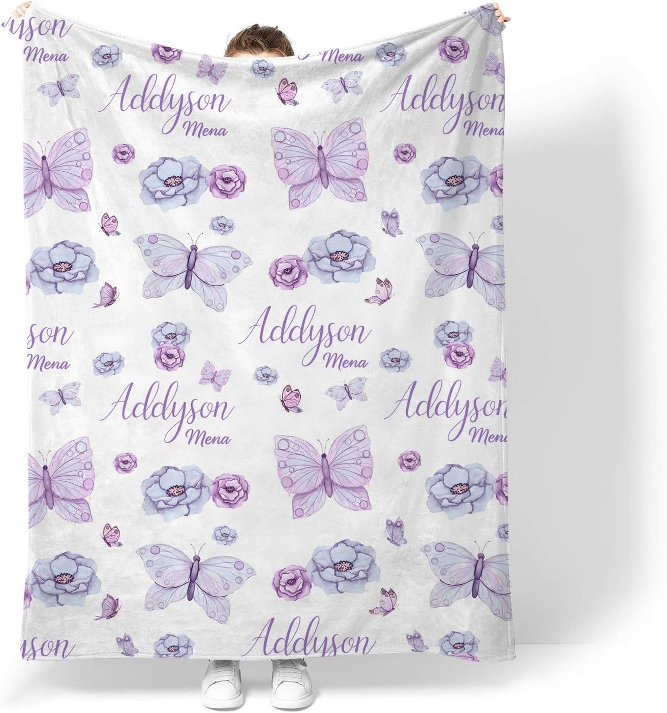 Personalized Baby Blanket for Girls - Flannel Butterfly Crib Decor