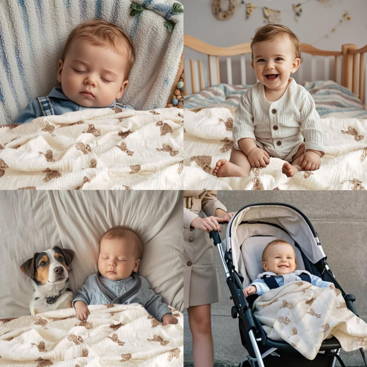 Gunnaicat Baby Blanket Double Layer Cotton Muslin 40x40 Inch Bear Pattern 1