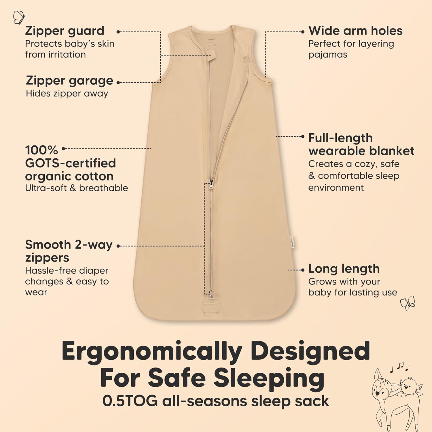 KeaBabies 2-Pack Baby Sleep Sacks - 05TOG Organic Cotton Wearable Blanket