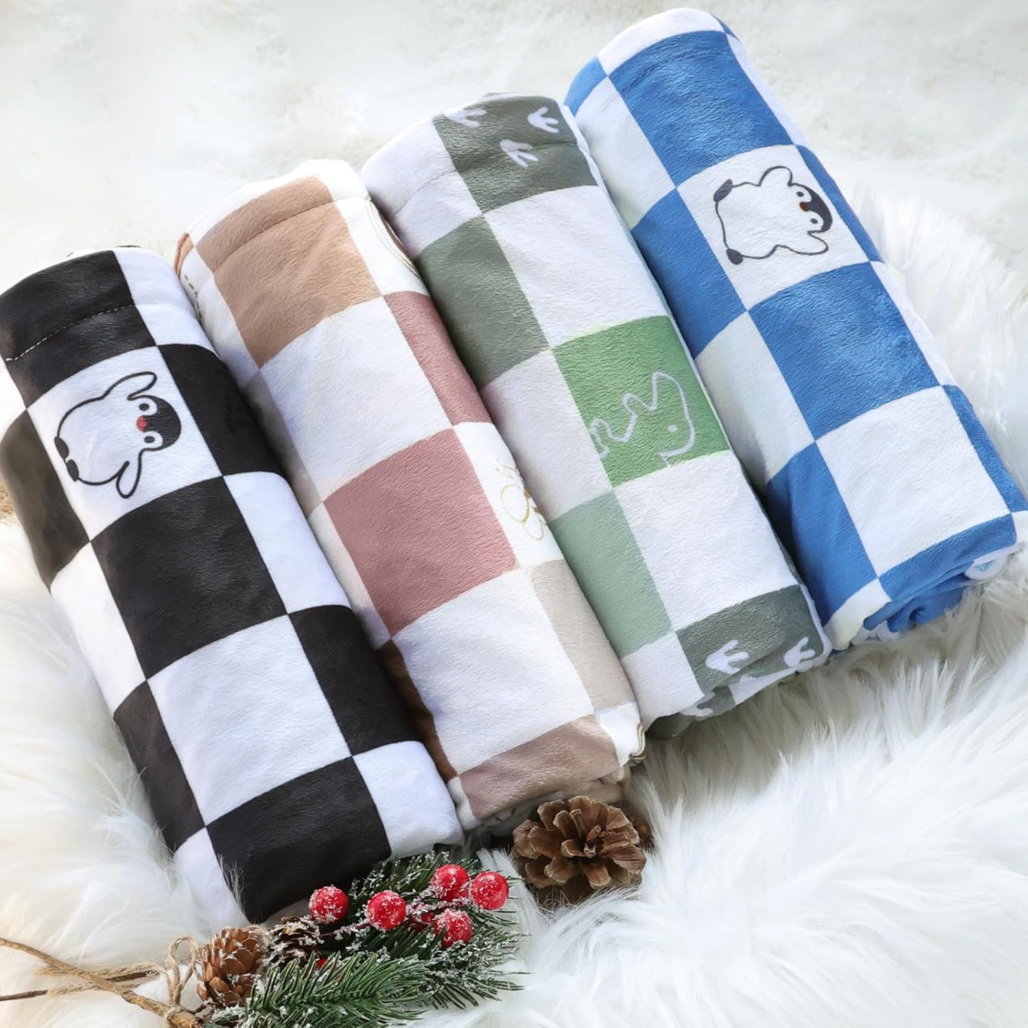 BEILIMU Checkered Baby Blanket with Dotted Backing