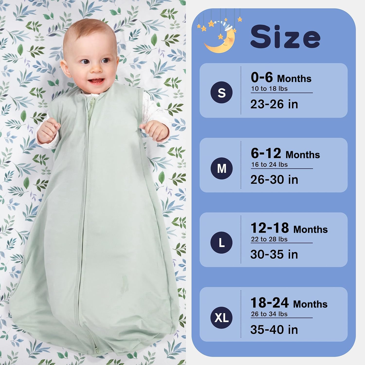 GUNTAIL Baby Sleep Sack 18-24 Months 2-Way Zipper 100 Rayon Cotton