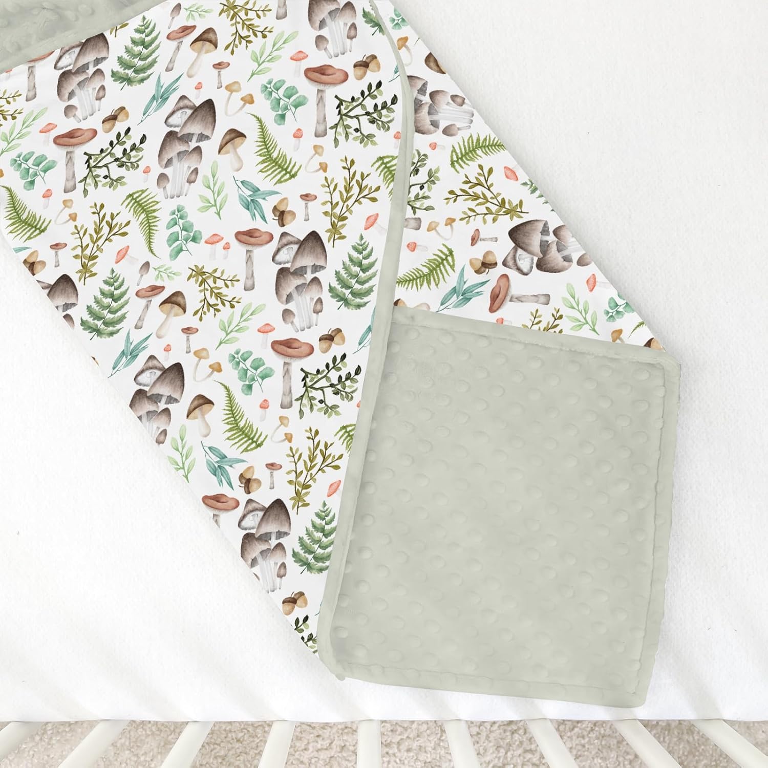 Mushroom Forest Baby Blanket with Dotted Backing 1