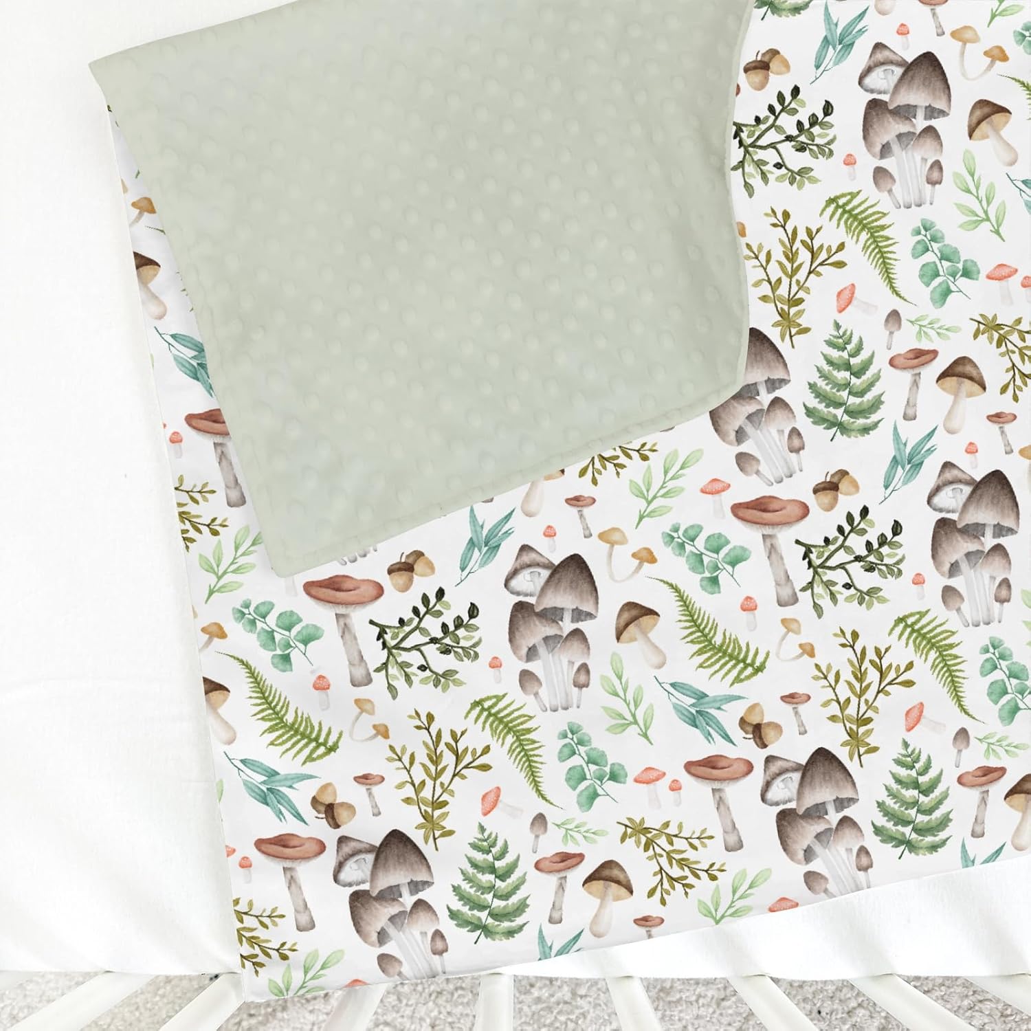 Mushroom Forest Baby Blanket with Dotted Backing 1