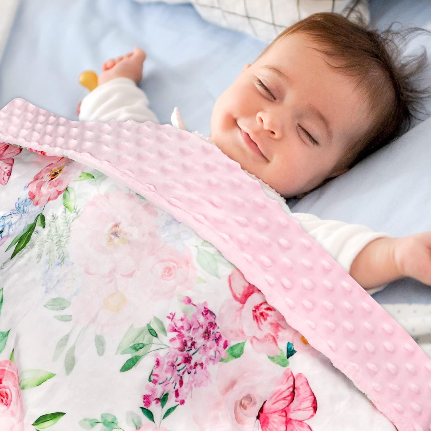 CARUILI Baby Blanket 30x40 Inches Minky Double Layer Pink Floral