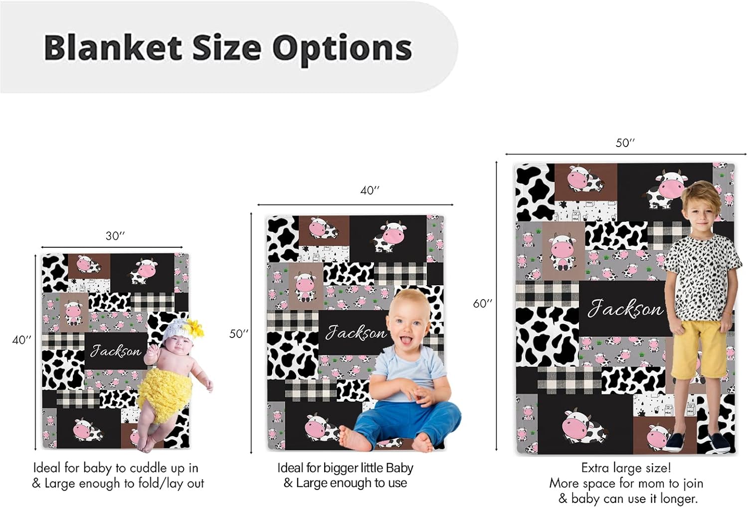 Personalized Cow Print Baby Blanket with Name
