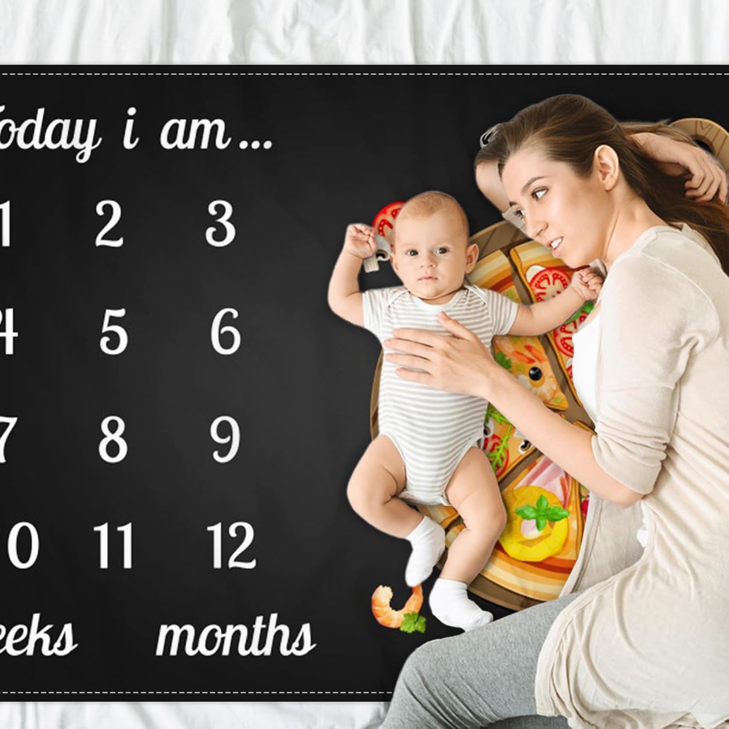 CSFOTO Funny Baby Milestone Blanket with Pizza Design