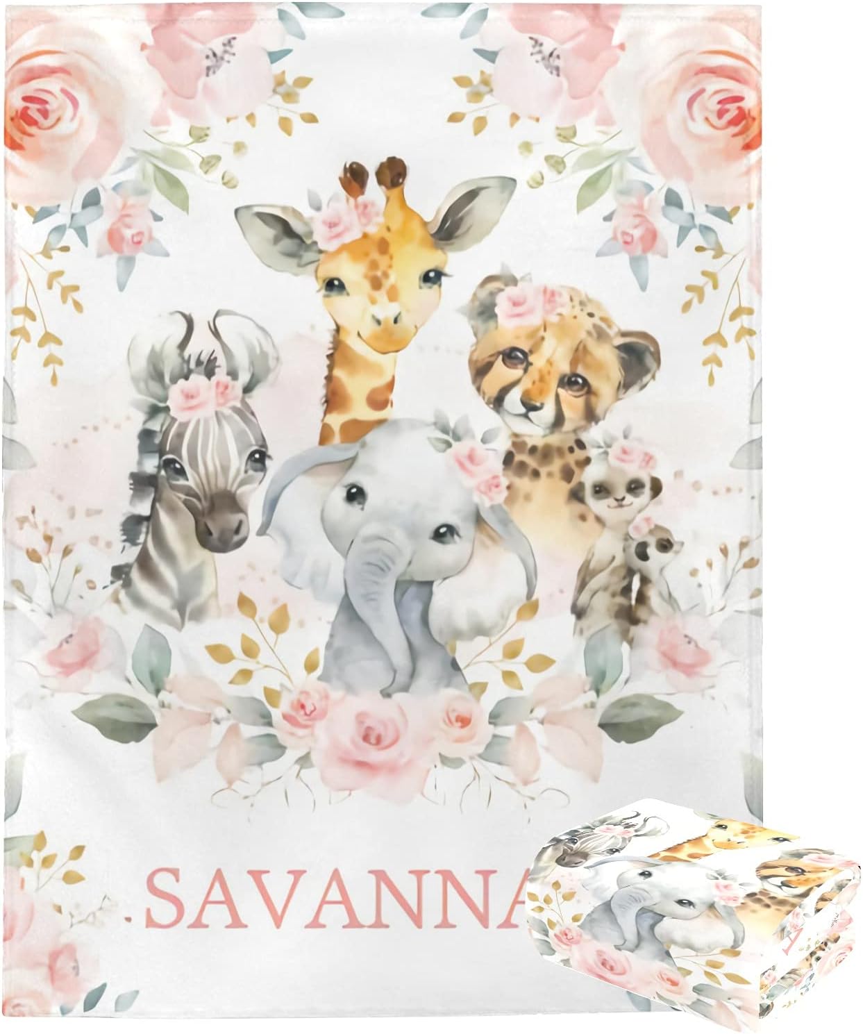 Custom Elephant Baby Blanket with Name Personalized for Girls Boys