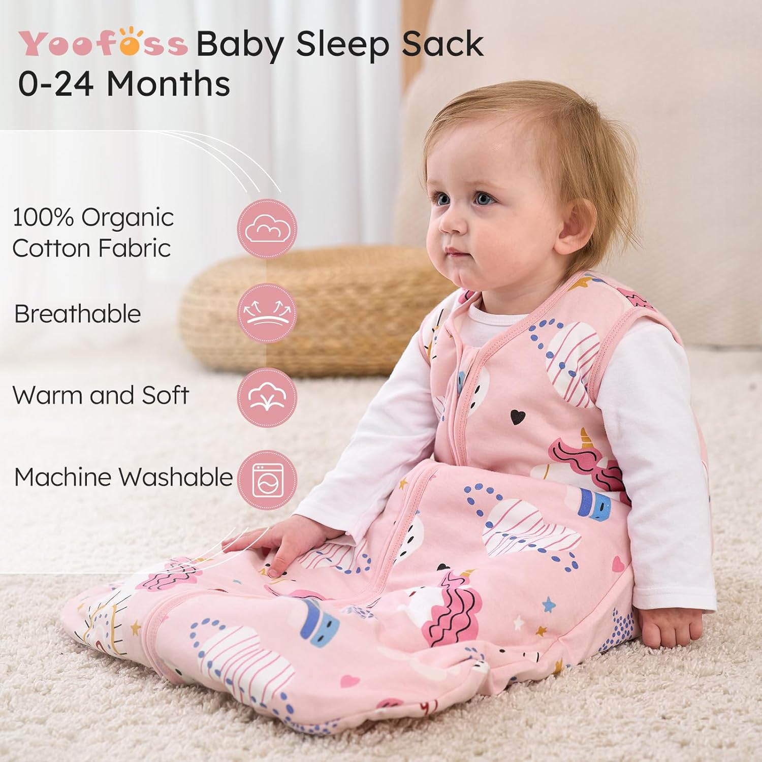 Yoofoss 0-6 Months Sleep Sack 15 Tog Organic Cotton Blanket