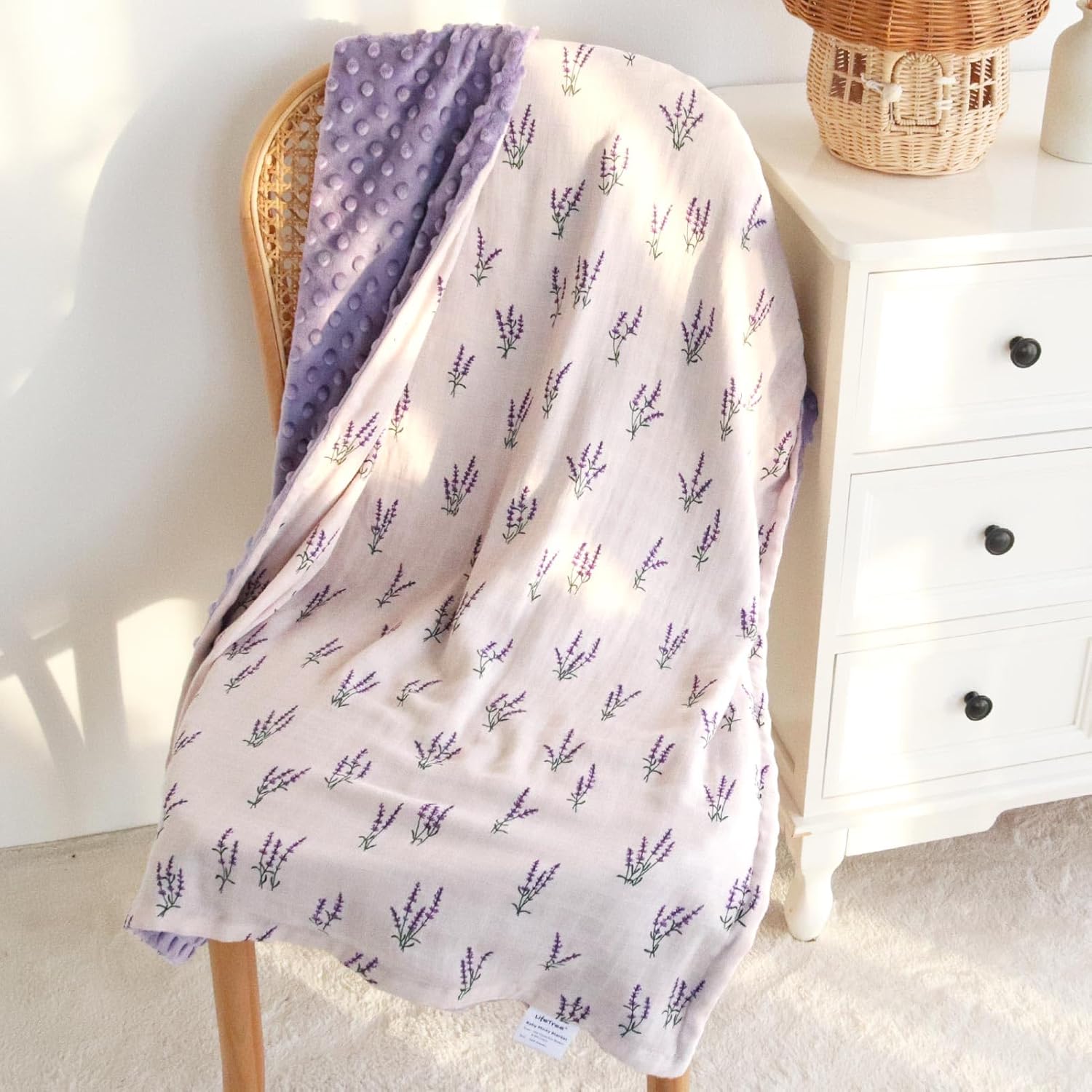 LifeTree Baby Blanket - Soft Double Layer Swaddle Lavender 31x40 Inches