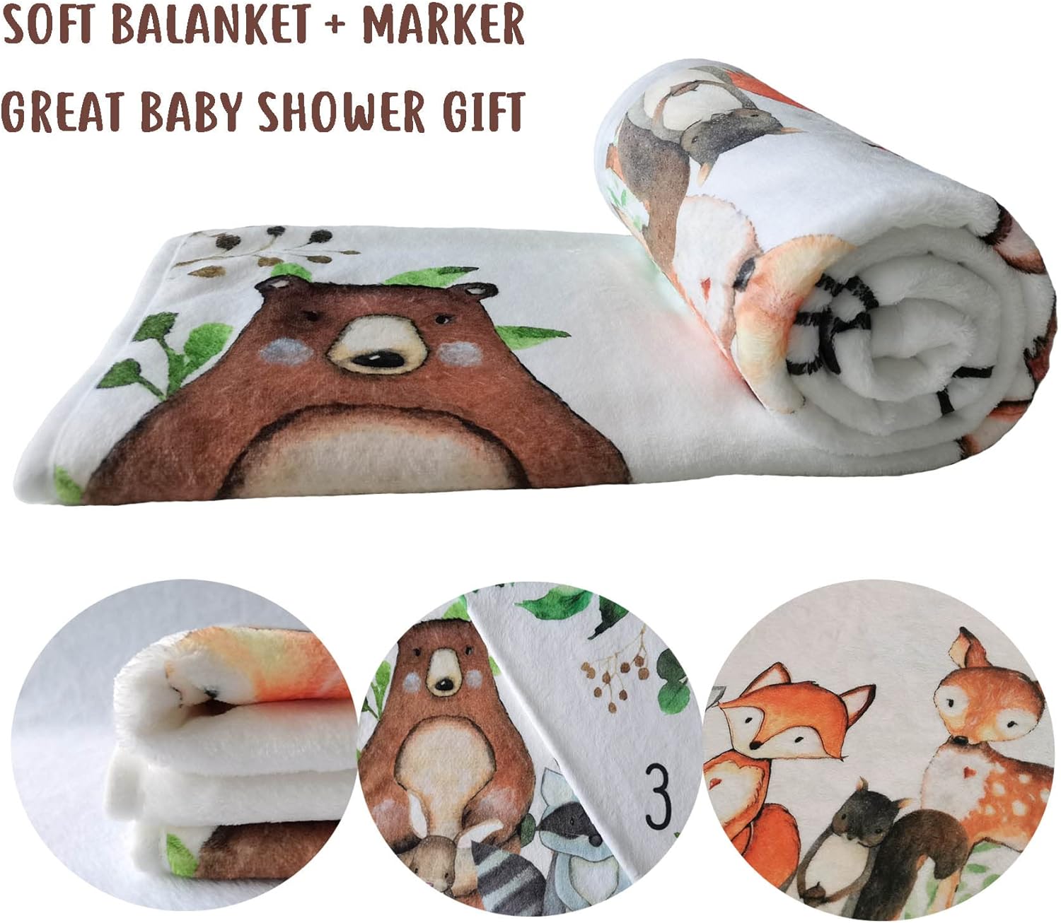 RICEFINE Woodland Baby Milestone Blanket 50x40