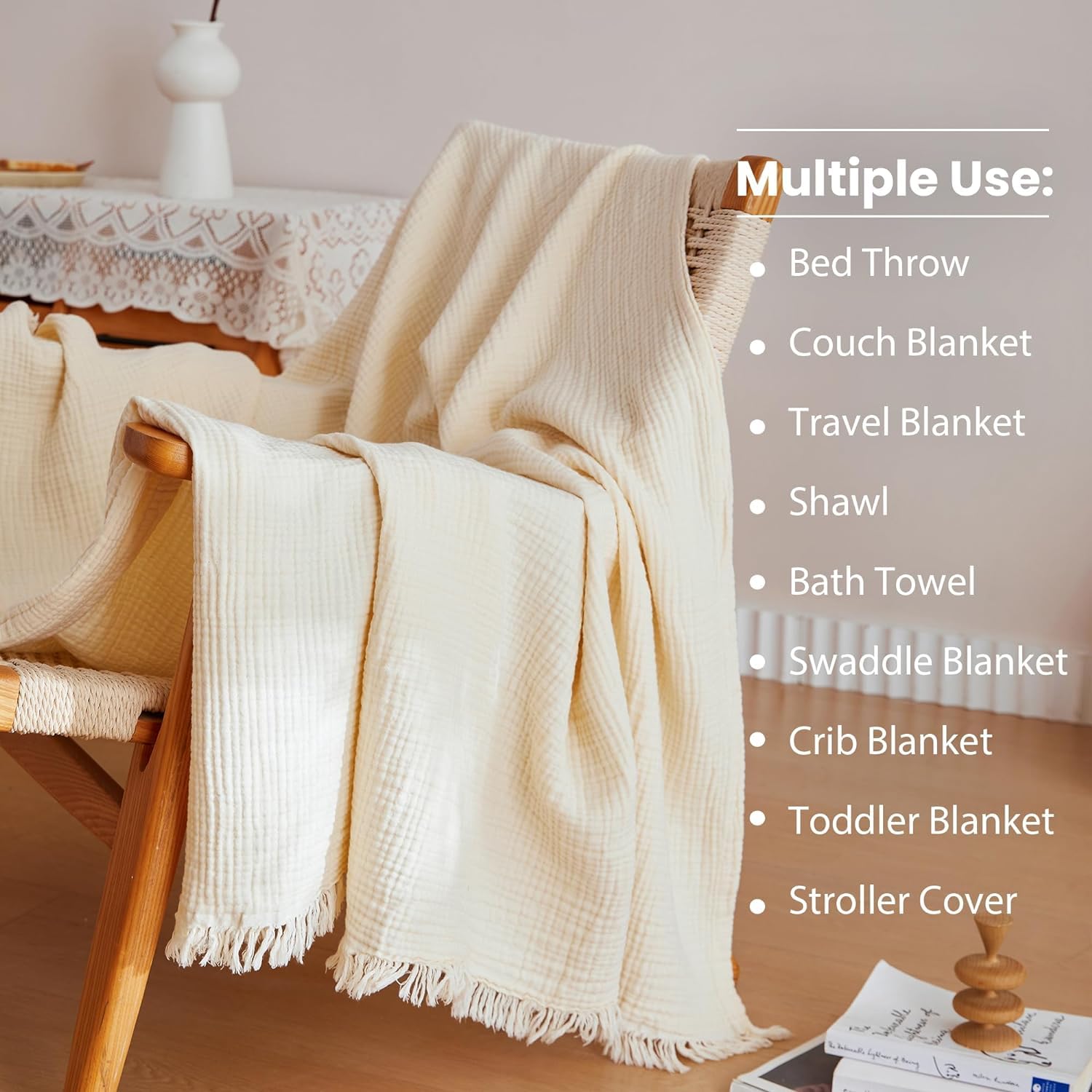Personalized Muslin Baby Blanket with Boy Girl Name Embroidery