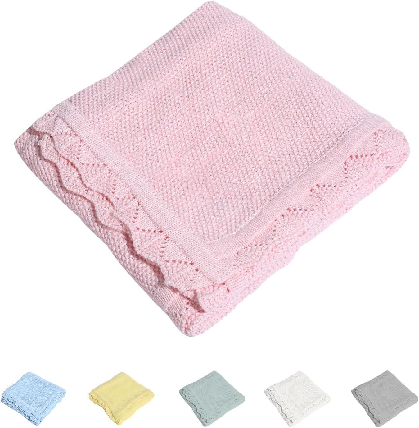 100 Cotton Baby Blanket Knit Soft Warm Light Pink 30x40 Inches