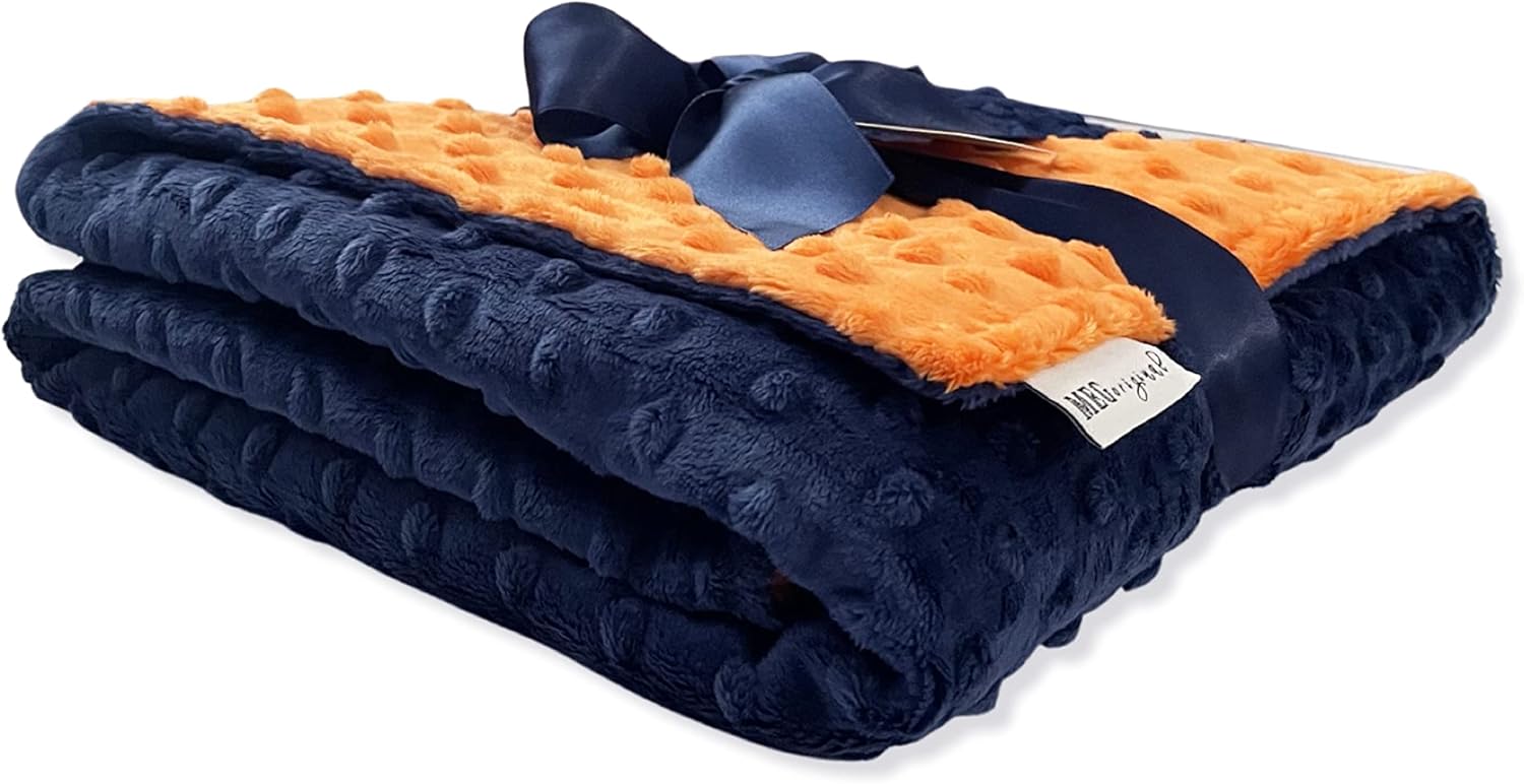 MEG ORIGINAL Minky Dot Baby Blanket Navy Blue Orange