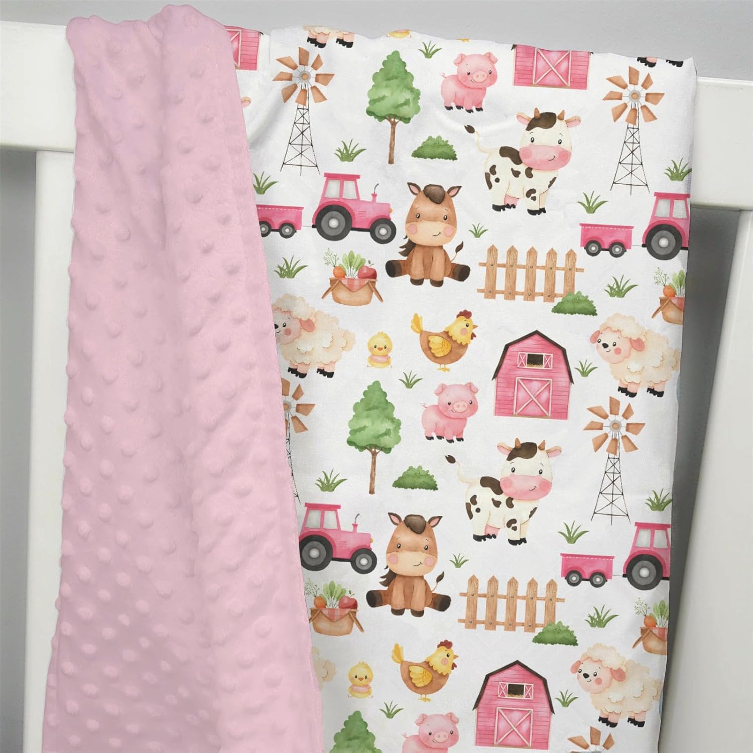 Mink Baby Girl Blanket Farm Life Pattern