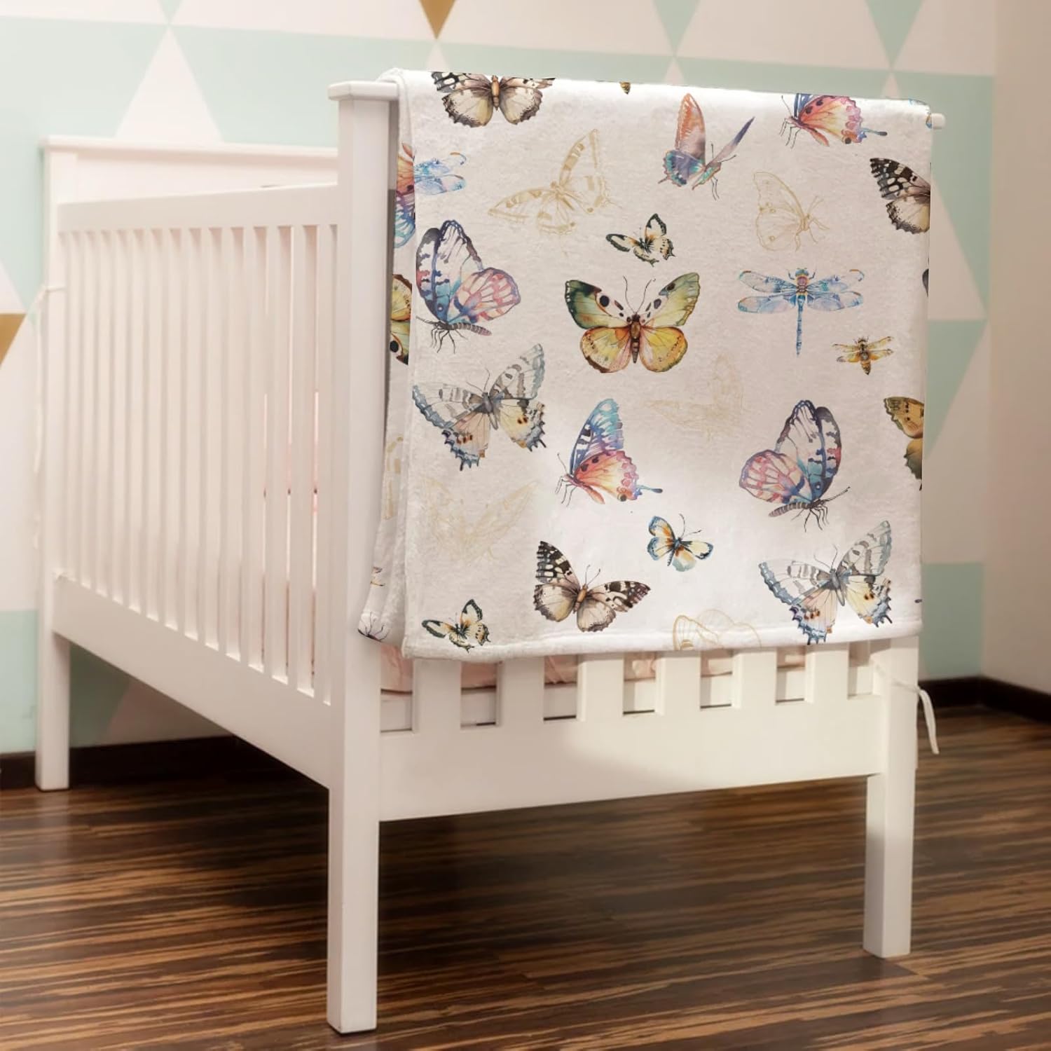 Boho Watercolor Butterfly Flannel Baby Blanket