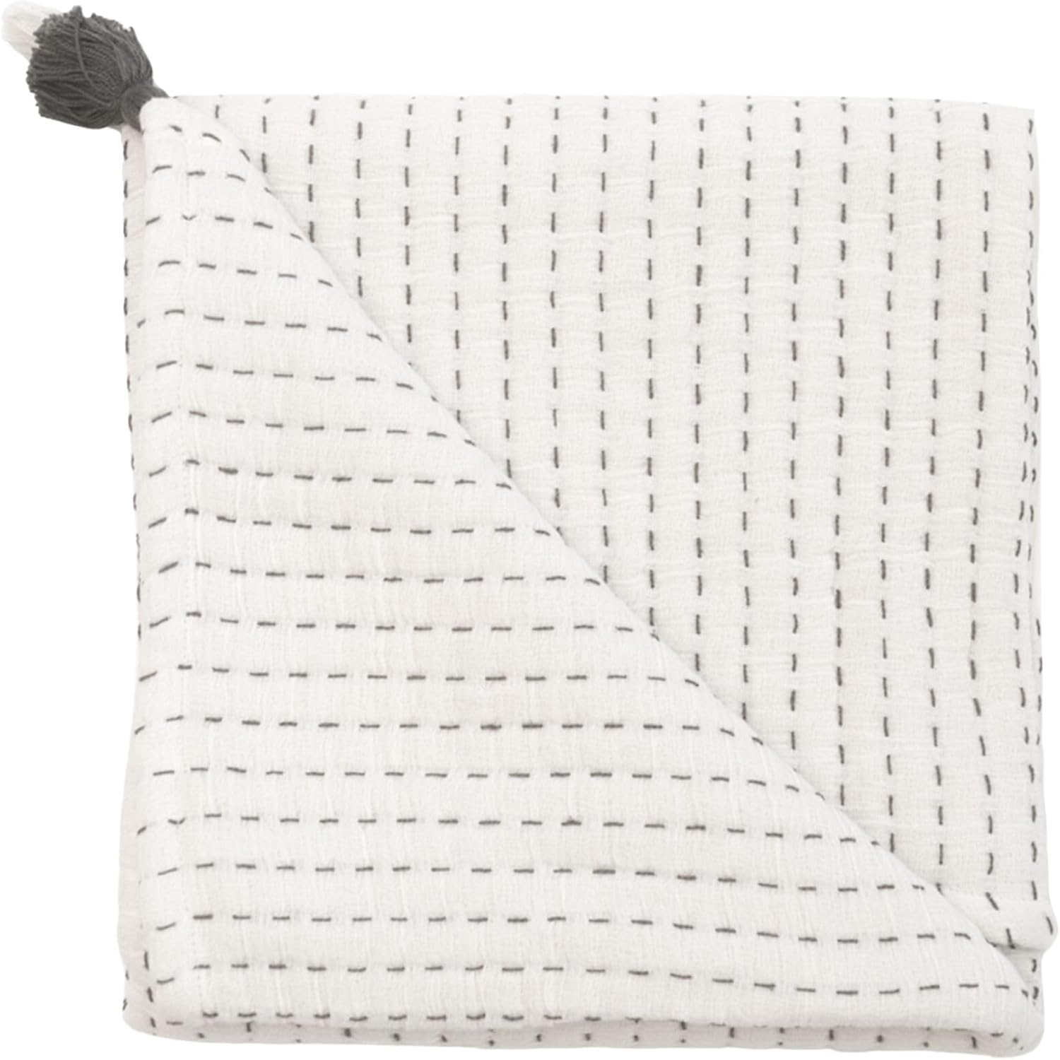 Crane Baby White and Black Stitched Stripe Blanket