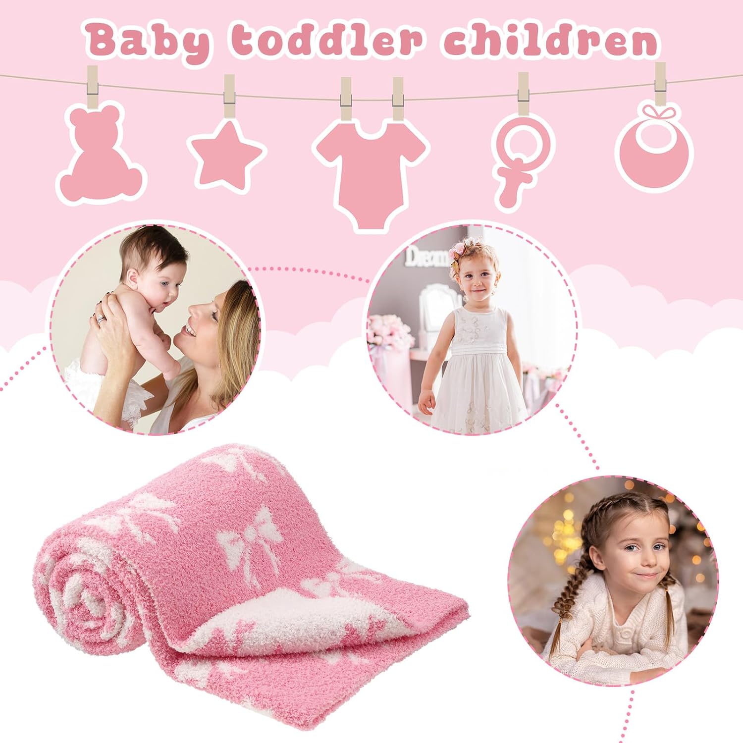 30x40 Pink Bow Microfiber Baby Blanket