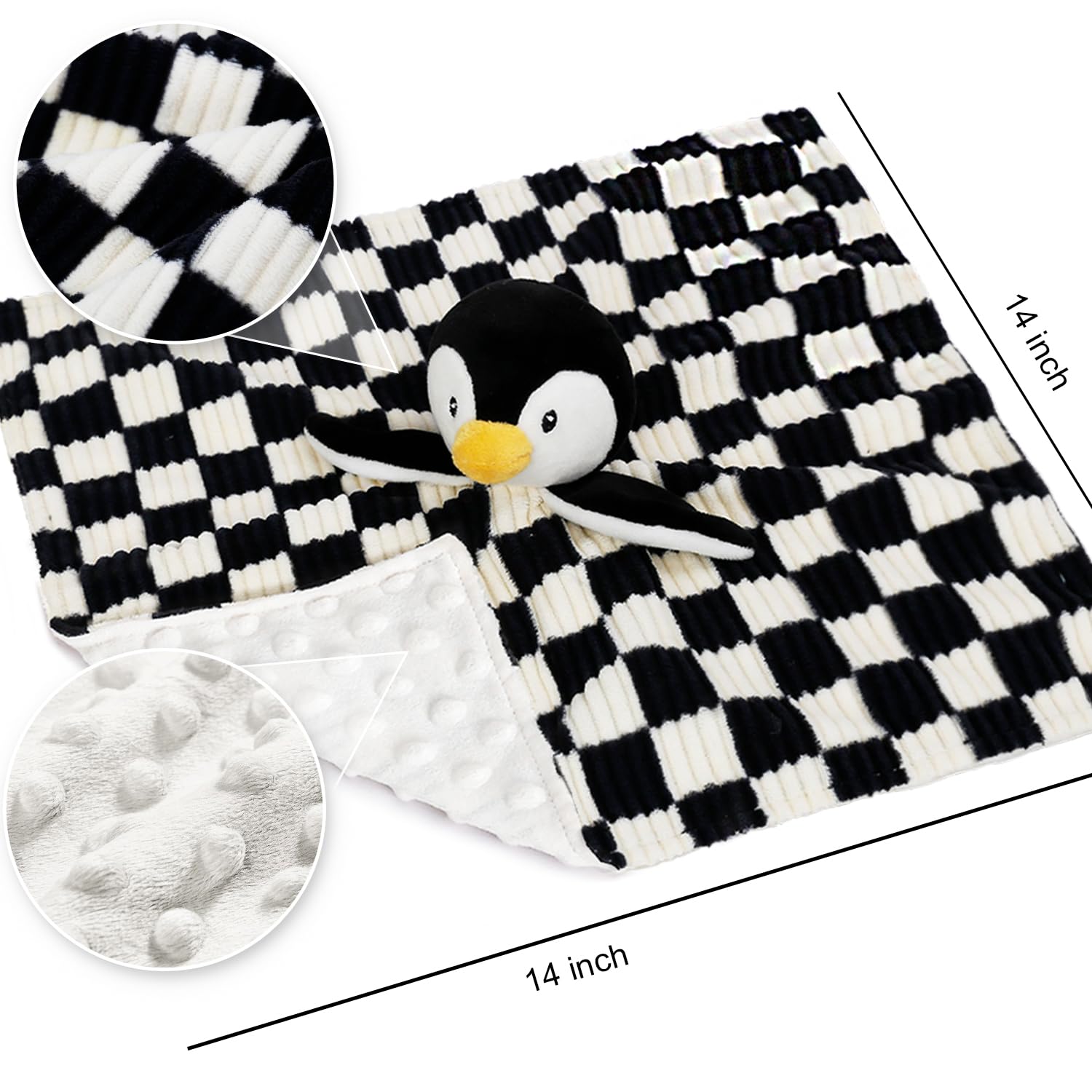 BEILIMU Baby Lovey Blanket Penguin 14 Inch Soft Checkerboard