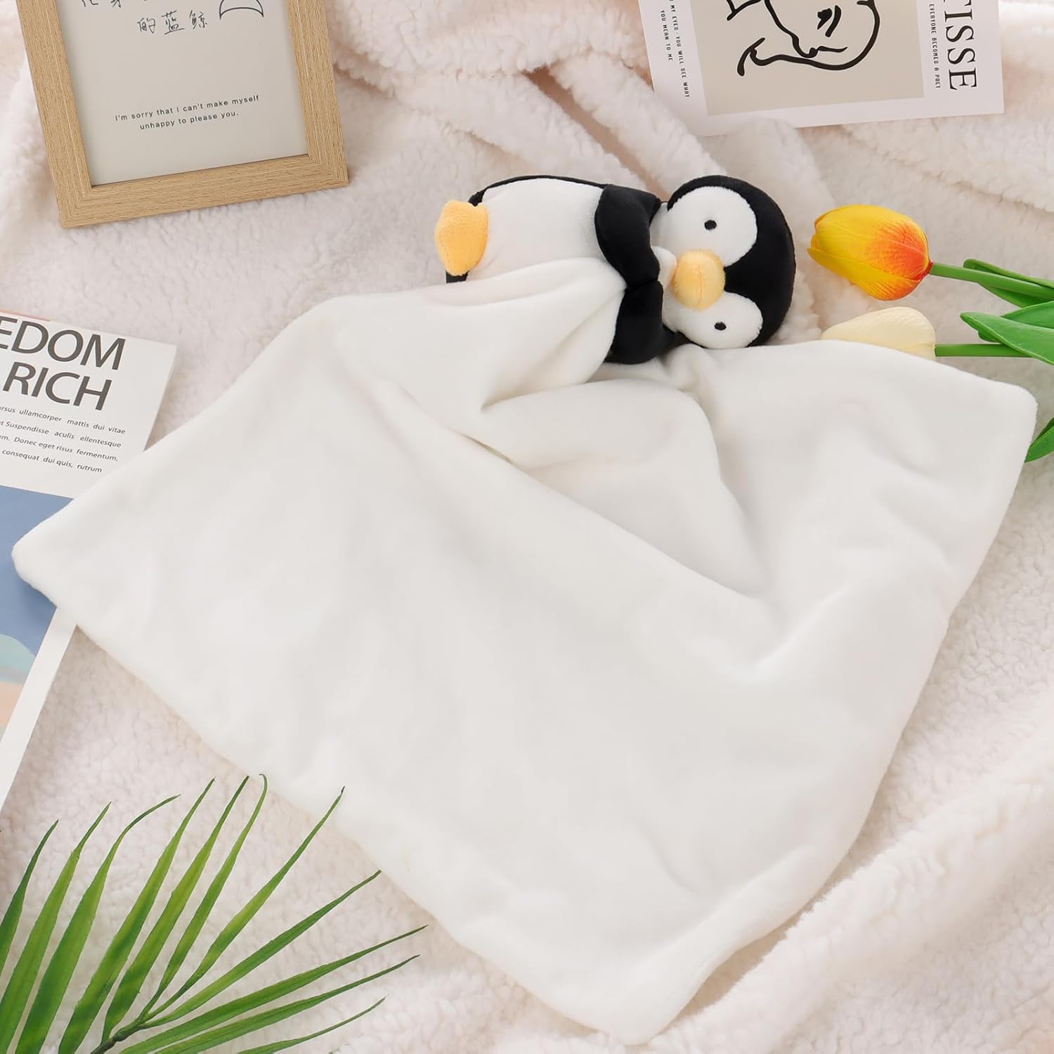 Apricot Lamb Black Penguin Security Blanket for Infants