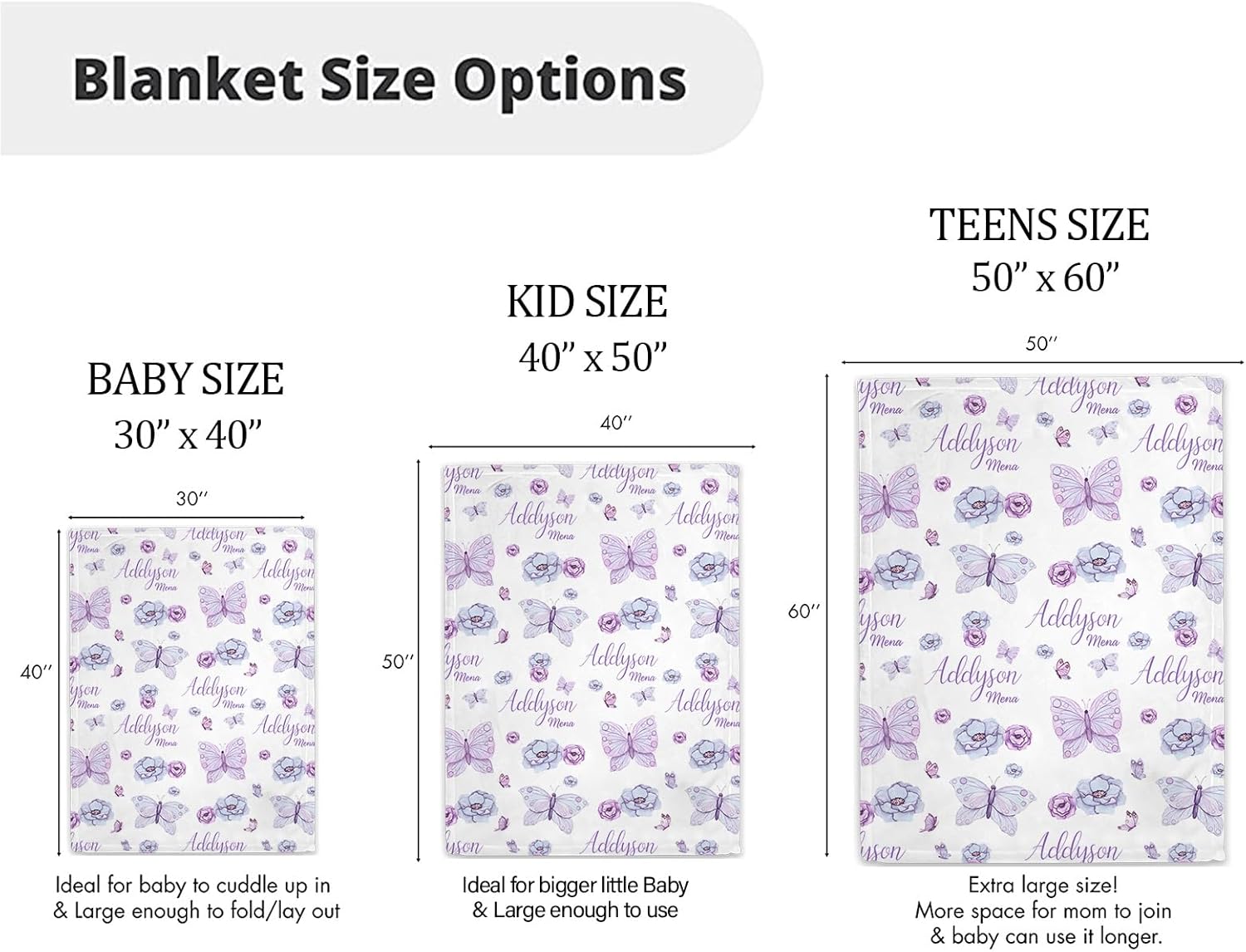 Personalized Baby Blanket for Girls - Flannel Butterfly Crib Decor