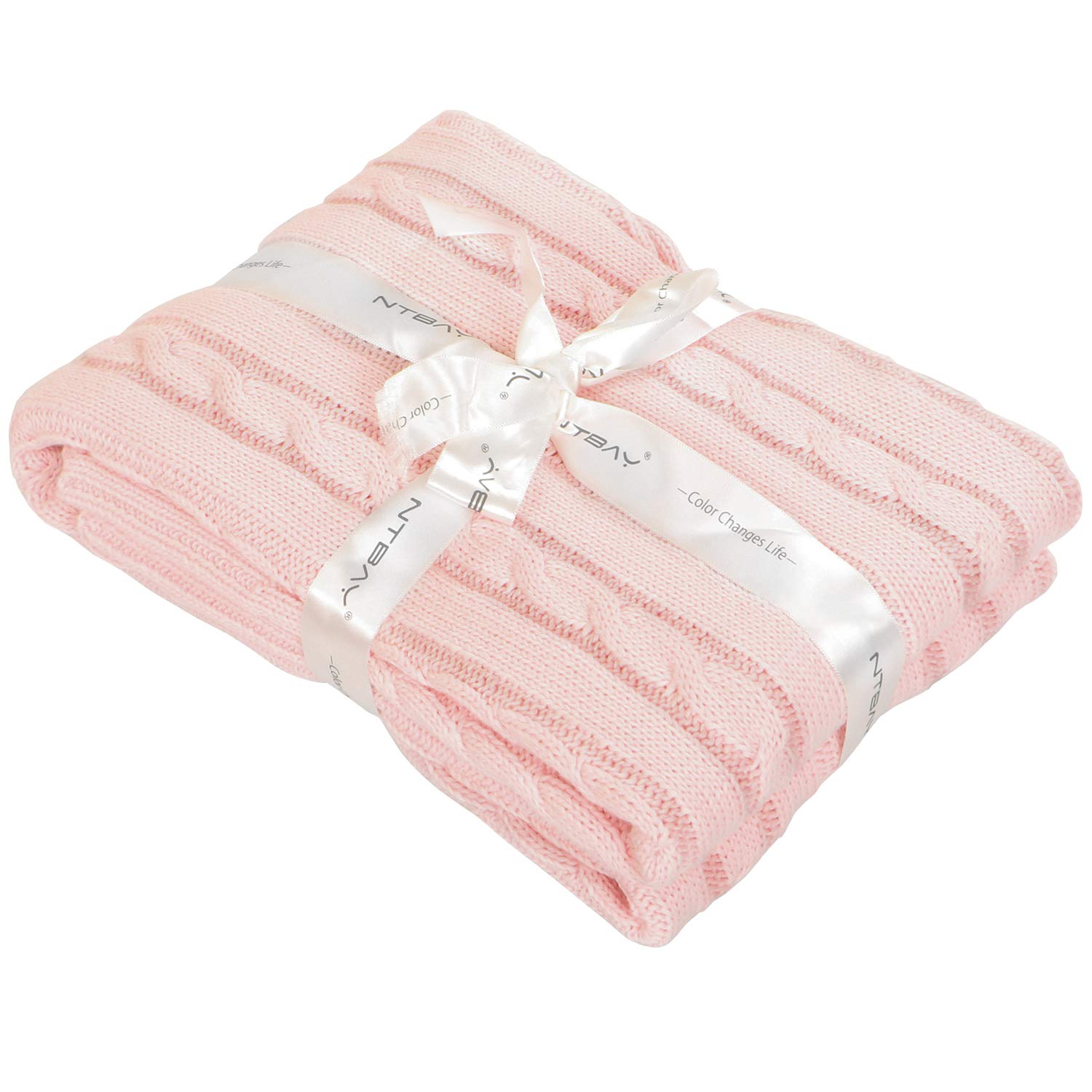 NTBAY 100 Pure Cotton Cable Knit Toddler Blanket Baby Pink 30x40 Inches