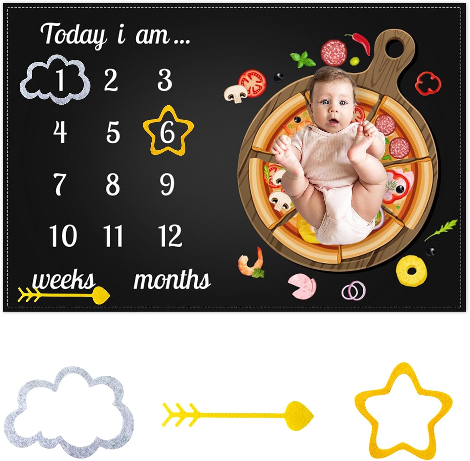 CSFOTO Funny Baby Milestone Blanket with Pizza Design