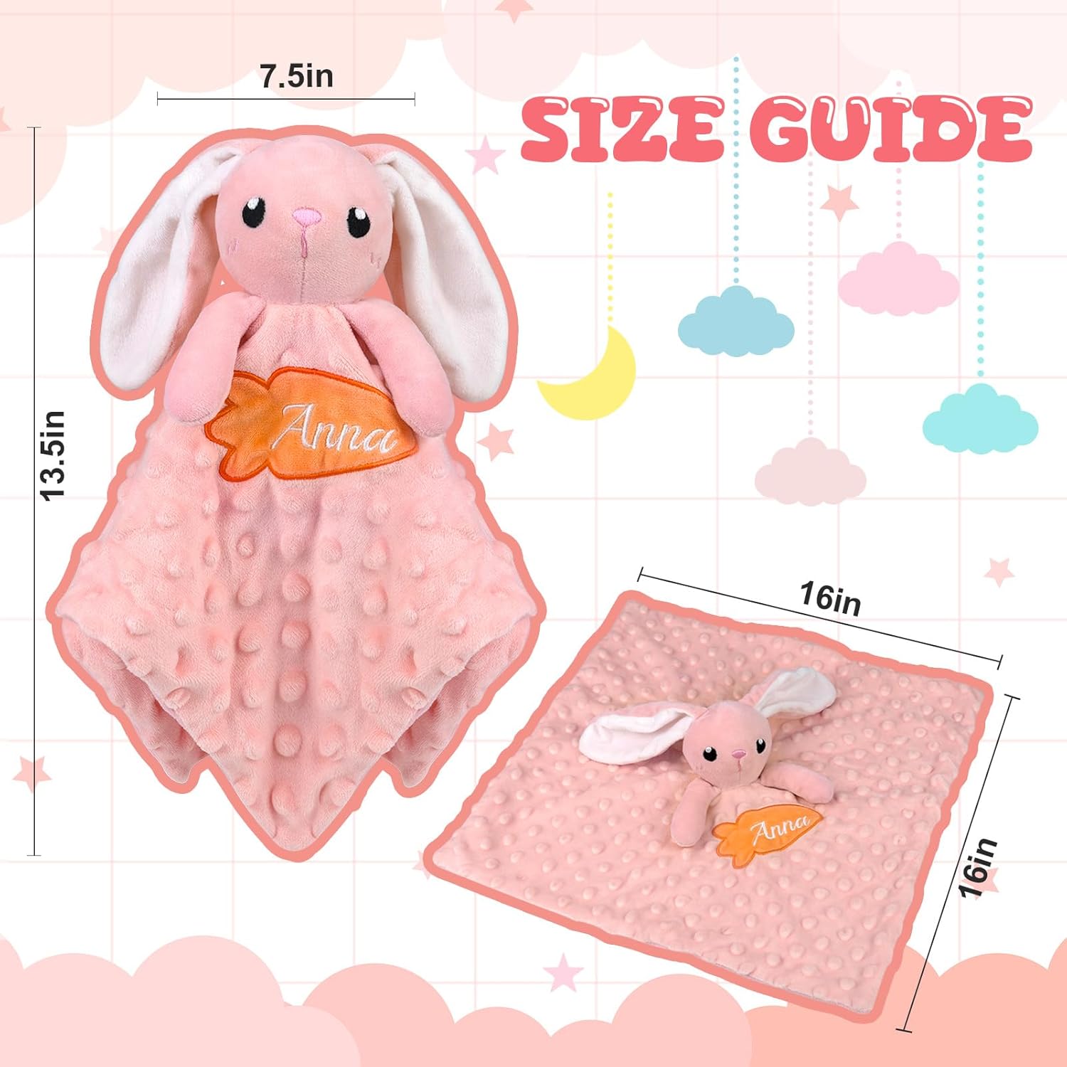 Personalized Baby Security Blanket with Name and Bunny Design