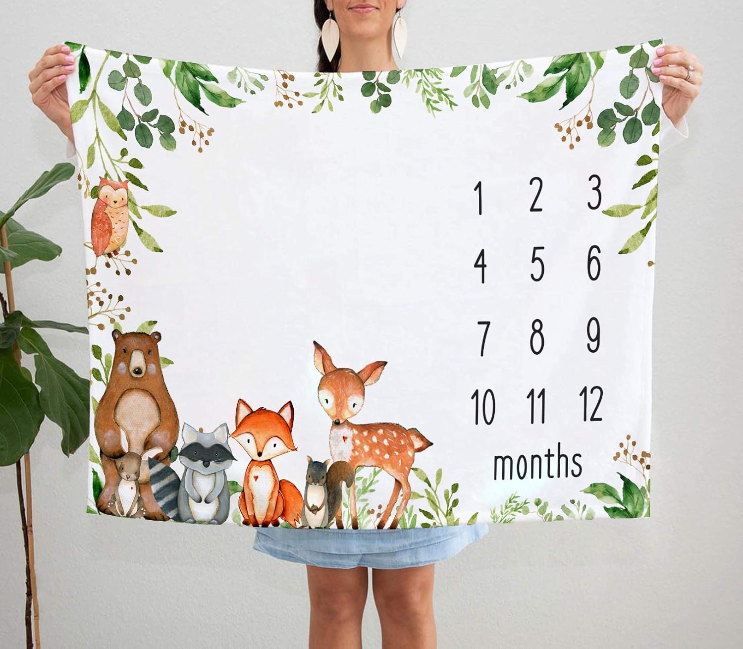 RICEFINE Woodland Baby Milestone Blanket 50x40