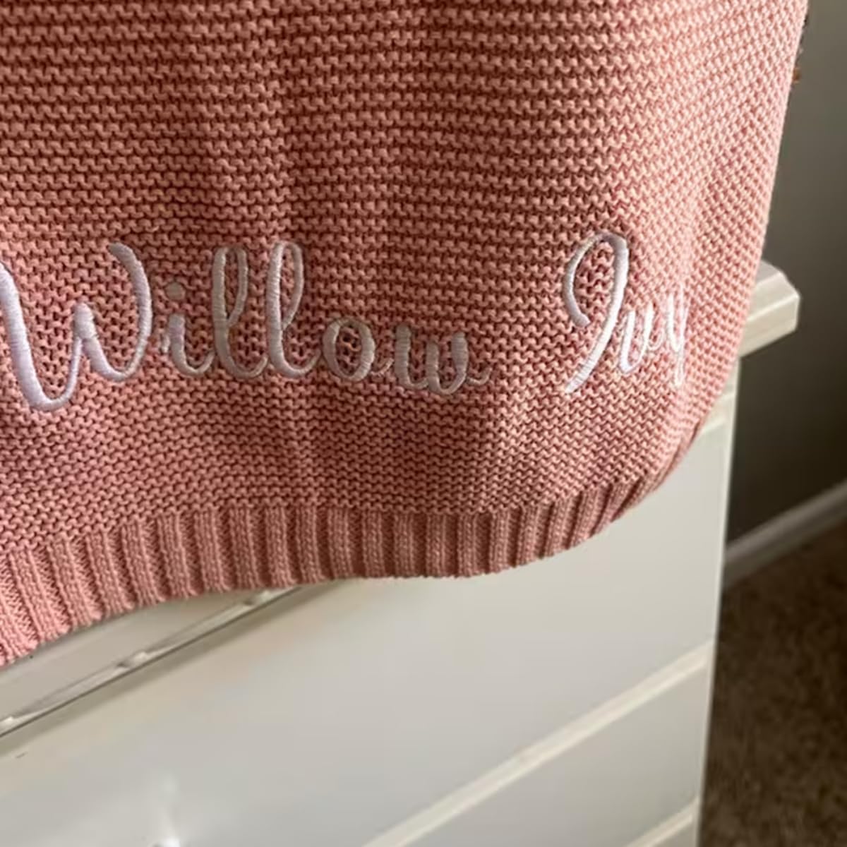 Personalized Cotton Knitted Blanket with Embroidered Name