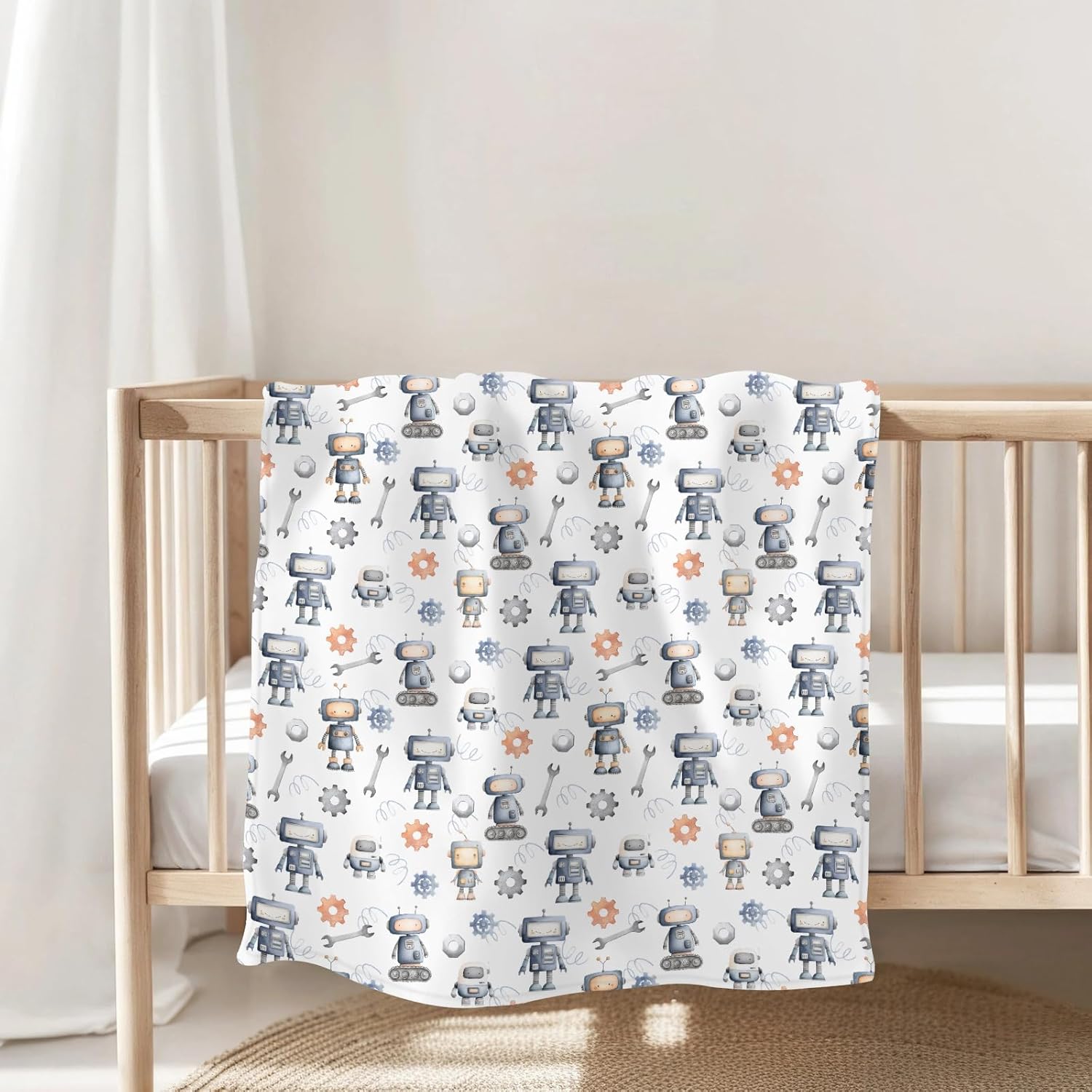 Watercolor Robots Baby Blanket for Boy Girl