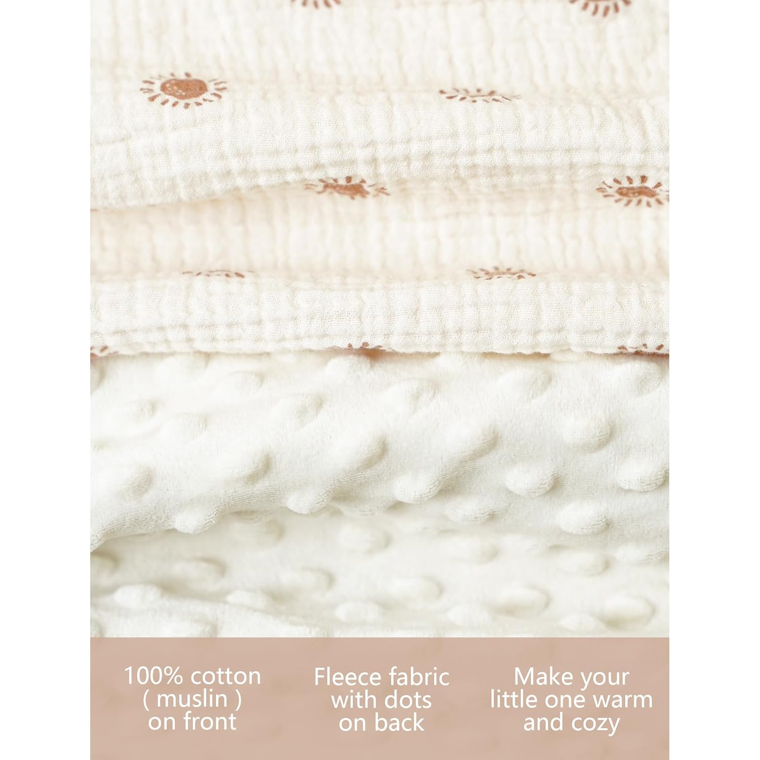Konssy Soft Baby Blanket with Muslin Cotton Front and Dotted Fleece Back