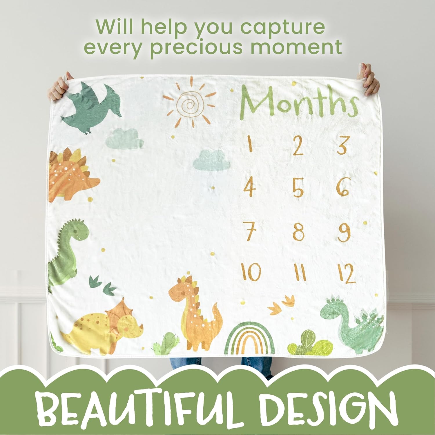 ESCSAR Baby Monthly Milestone Blanket Unisex Dinosaur 50x30 1