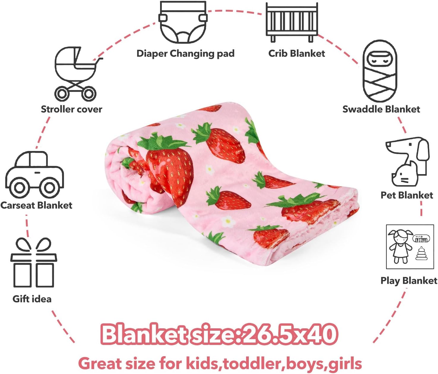 Strawberry Pattern Baby Blanket for Boys Girls