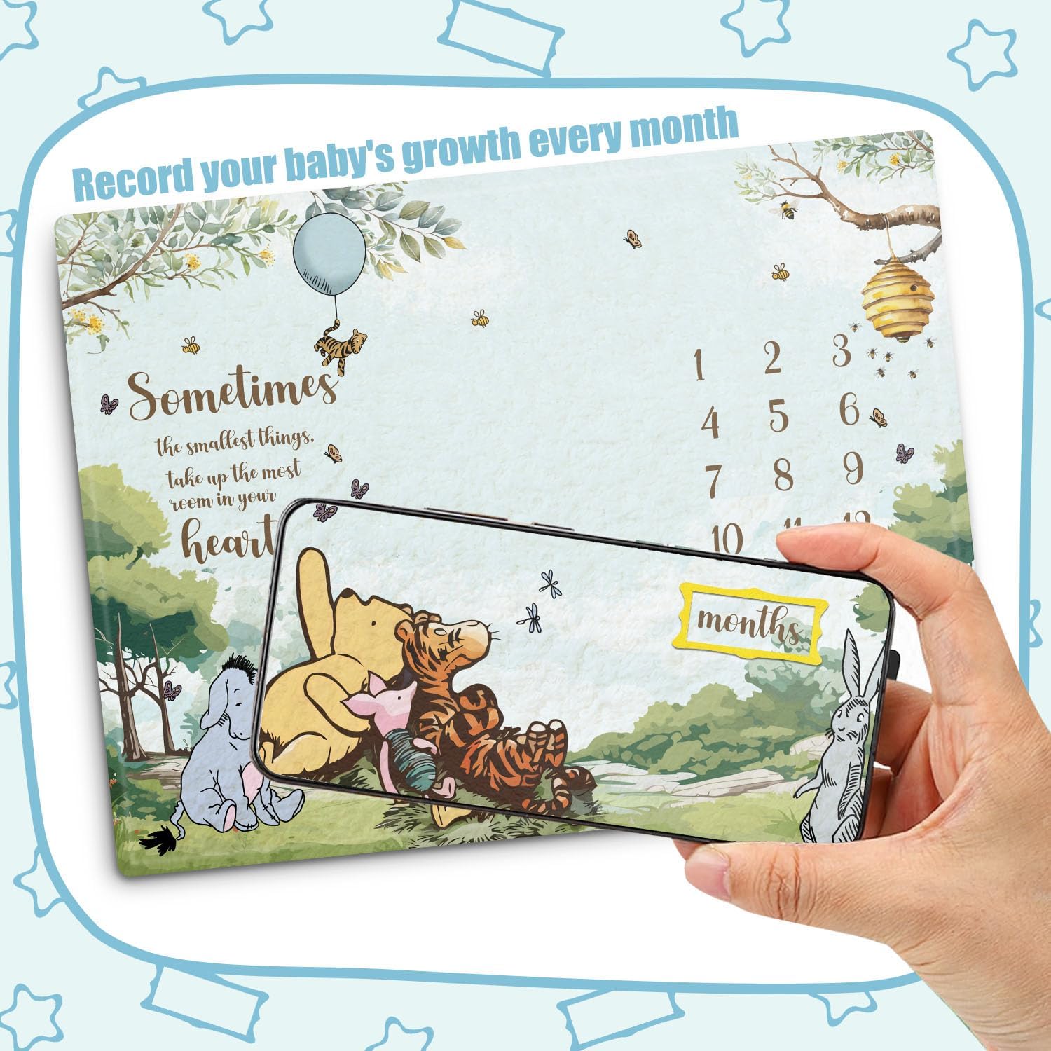 Winnie Milestone Blanket for Baby Boy Monthly Growth Gift with Photo Frames